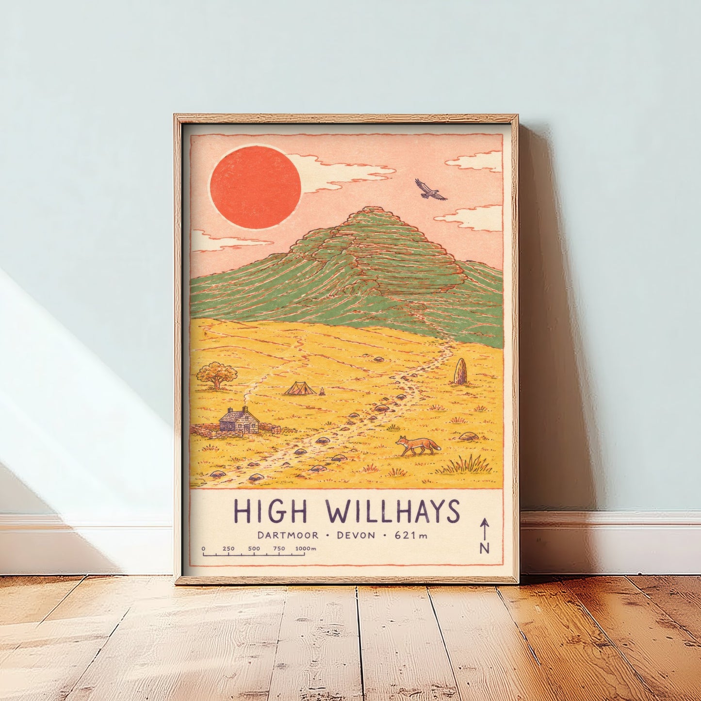 High Willhays Travel Poster - Dartmoor Devon Art Print - Vintage Map Illustration - Highest Tor Landscape 2/3
