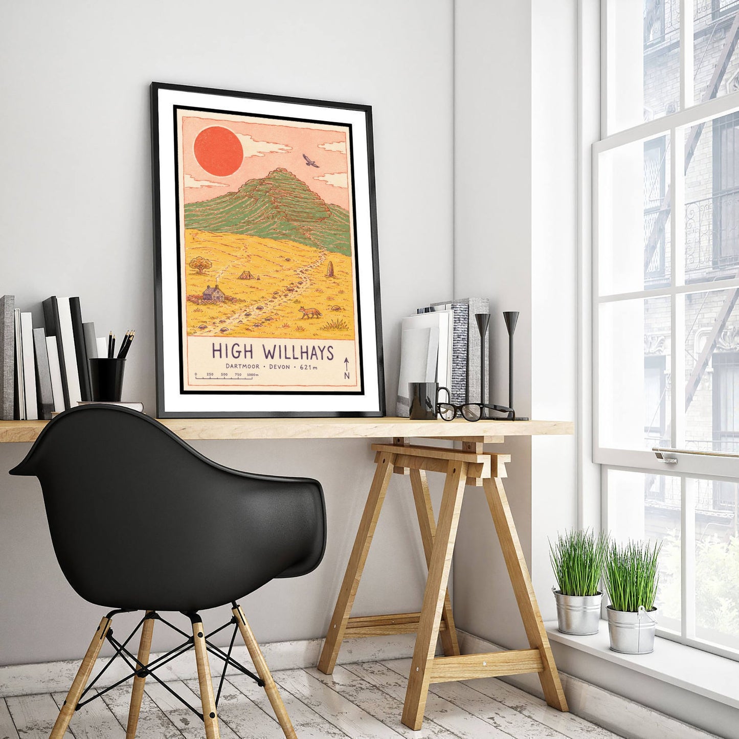 High Willhays Travel Poster - Dartmoor Devon Art Print - Vintage Map Illustration - Highest Tor Landscape 2/3