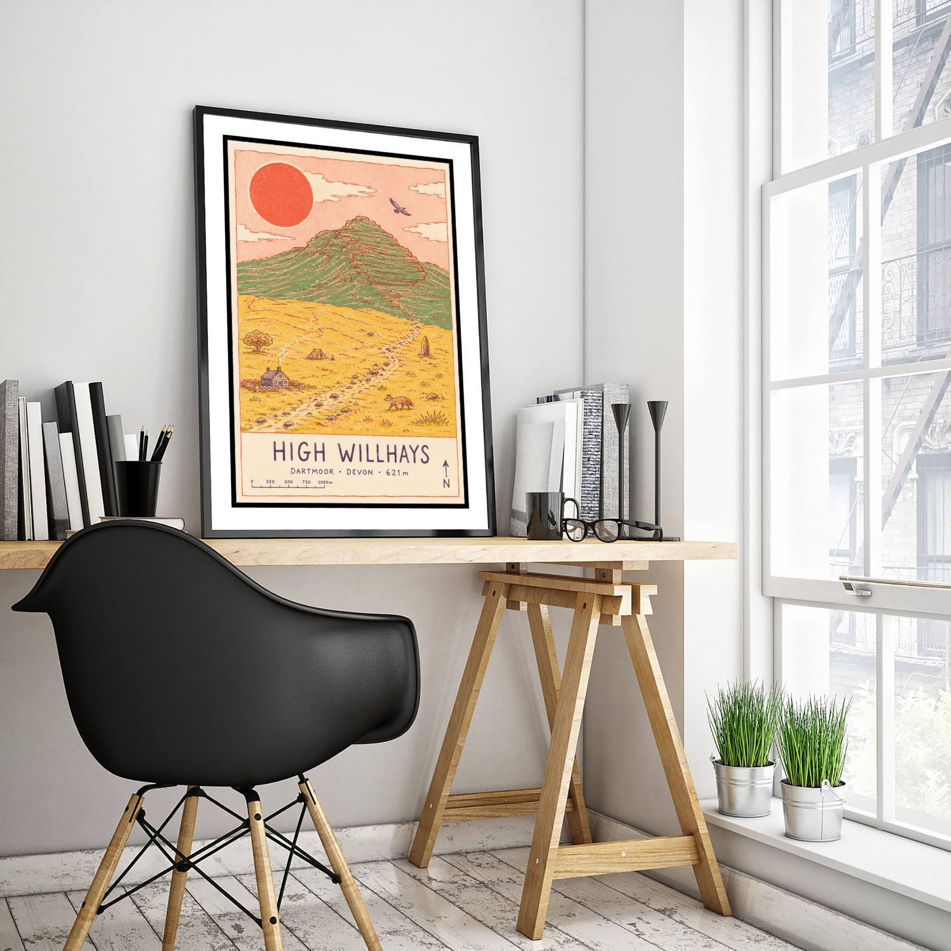 High Willhays Travel Poster - Dartmoor Devon Art Print - Vintage Map Illustration - Highest Tor Landscape 2/3