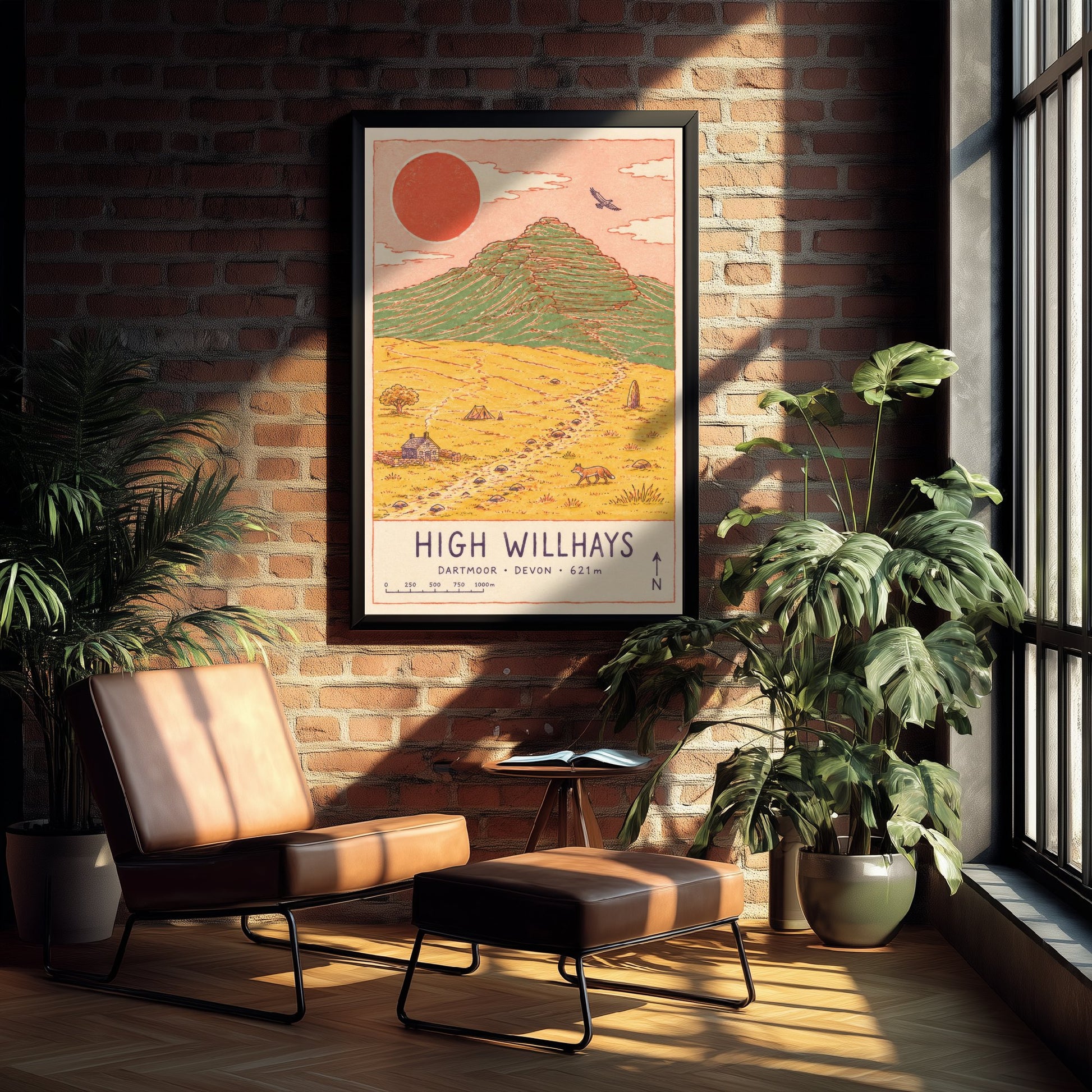 High Willhays Travel Poster - Dartmoor Devon Art Print - Vintage Map Illustration - Highest Tor Landscape 2/3