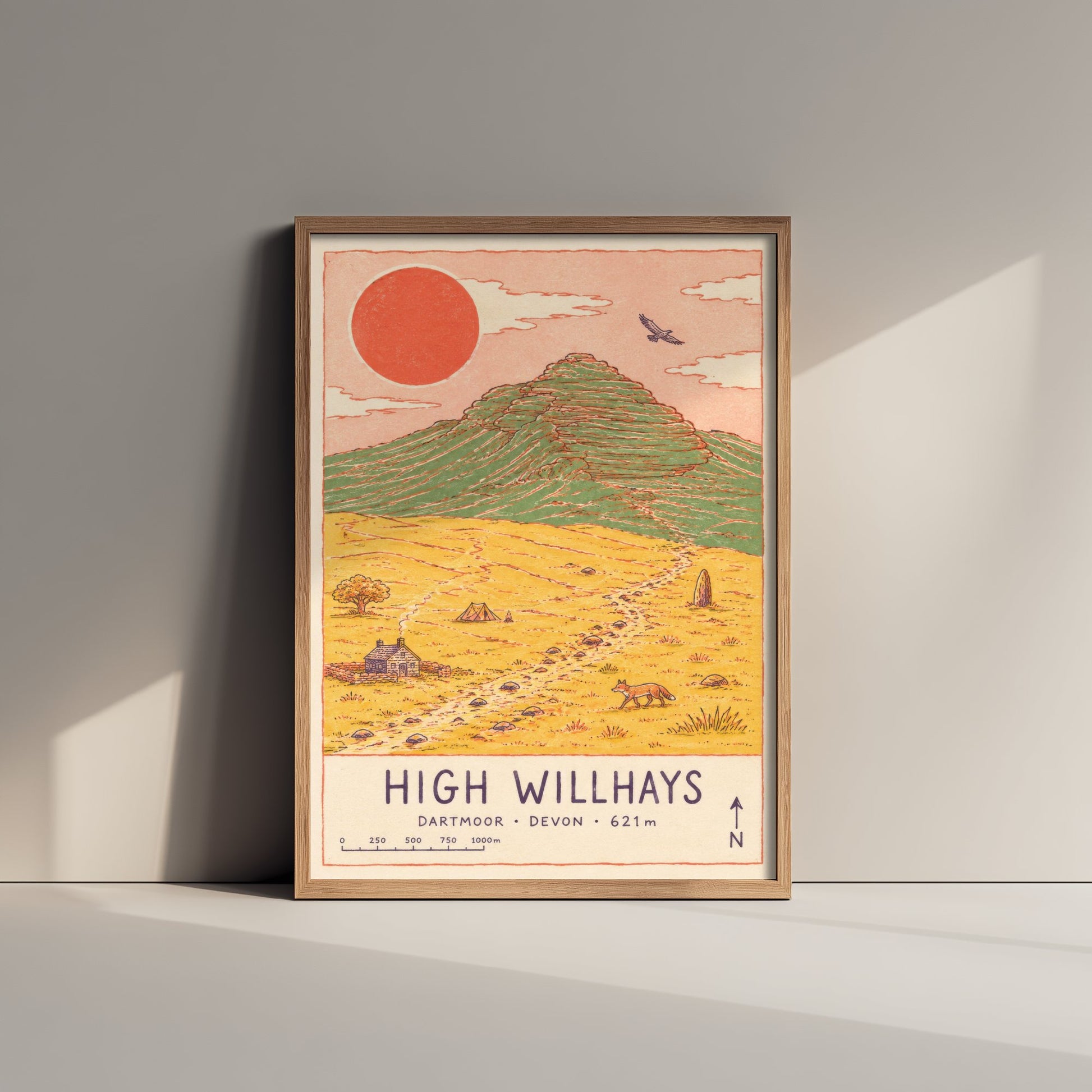High Willhays Travel Poster - Dartmoor Devon Art Print - Vintage Map Illustration - Highest Tor Landscape 2/3