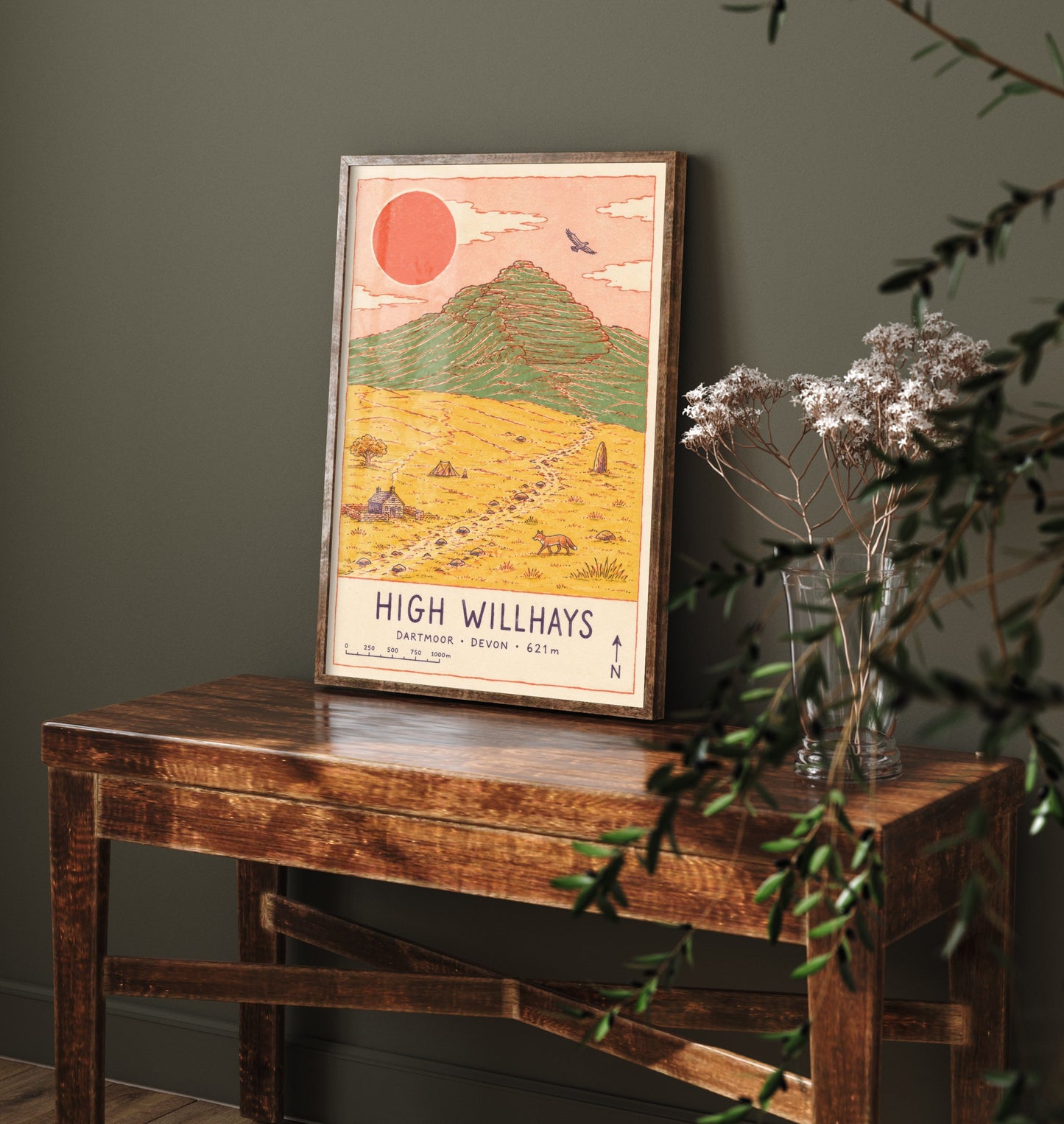High Willhays Travel Poster - Dartmoor Devon Art Print - Vintage Map Illustration - Highest Tor Landscape 2/3