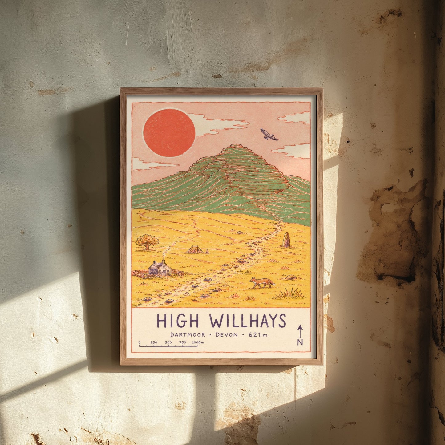 High Willhays Travel Poster - Dartmoor Devon Art Print - Vintage Map Illustration - Highest Tor Landscape 2/3