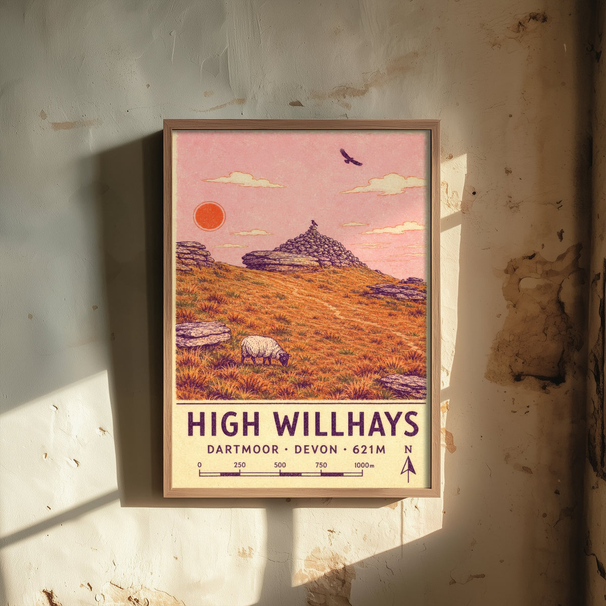 High Willhays Dartmoor Travel Poster - Devon Map Style Art Print - Highest Tor Summit Cairn Illustration V2 3/3