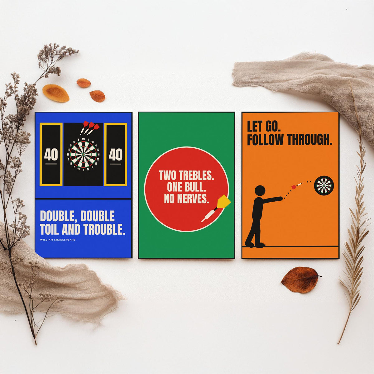 Darts Quotes Set of Three Art Prints - 3 Retro Bauhaus Pub Darts Posters - Minimalist Game Room Wall Art Illustration V2