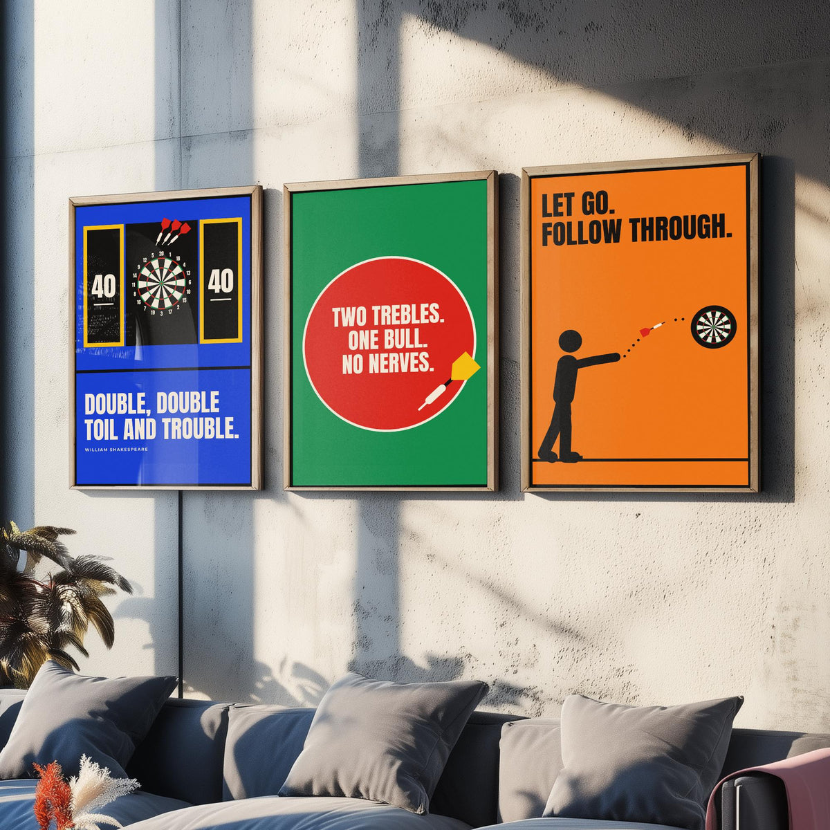Darts Quotes Set of Three Art Prints - 3 Retro Bauhaus Pub Darts Posters - Minimalist Game Room Wall Art Illustration V2