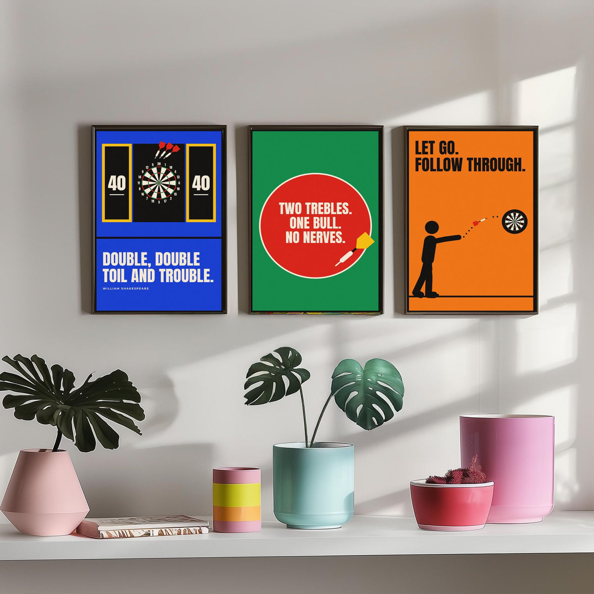 Darts Quotes Set of Three Art Prints - 3 Retro Bauhaus Pub Darts Posters - Minimalist Game Room Wall Art Illustration V2