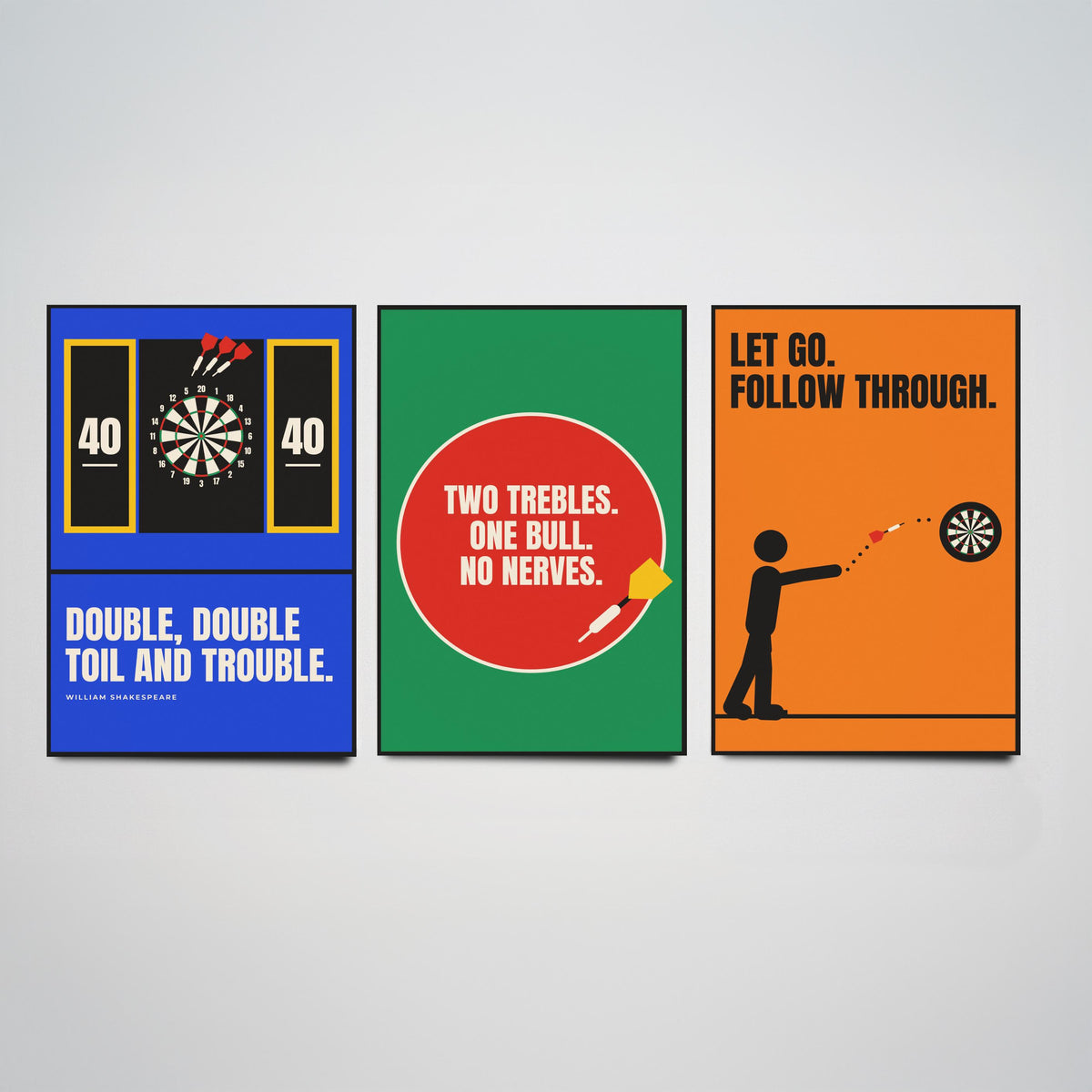Darts Quotes Set of Three Art Prints - 3 Retro Bauhaus Pub Darts Posters - Minimalist Game Room Wall Art Illustration V2