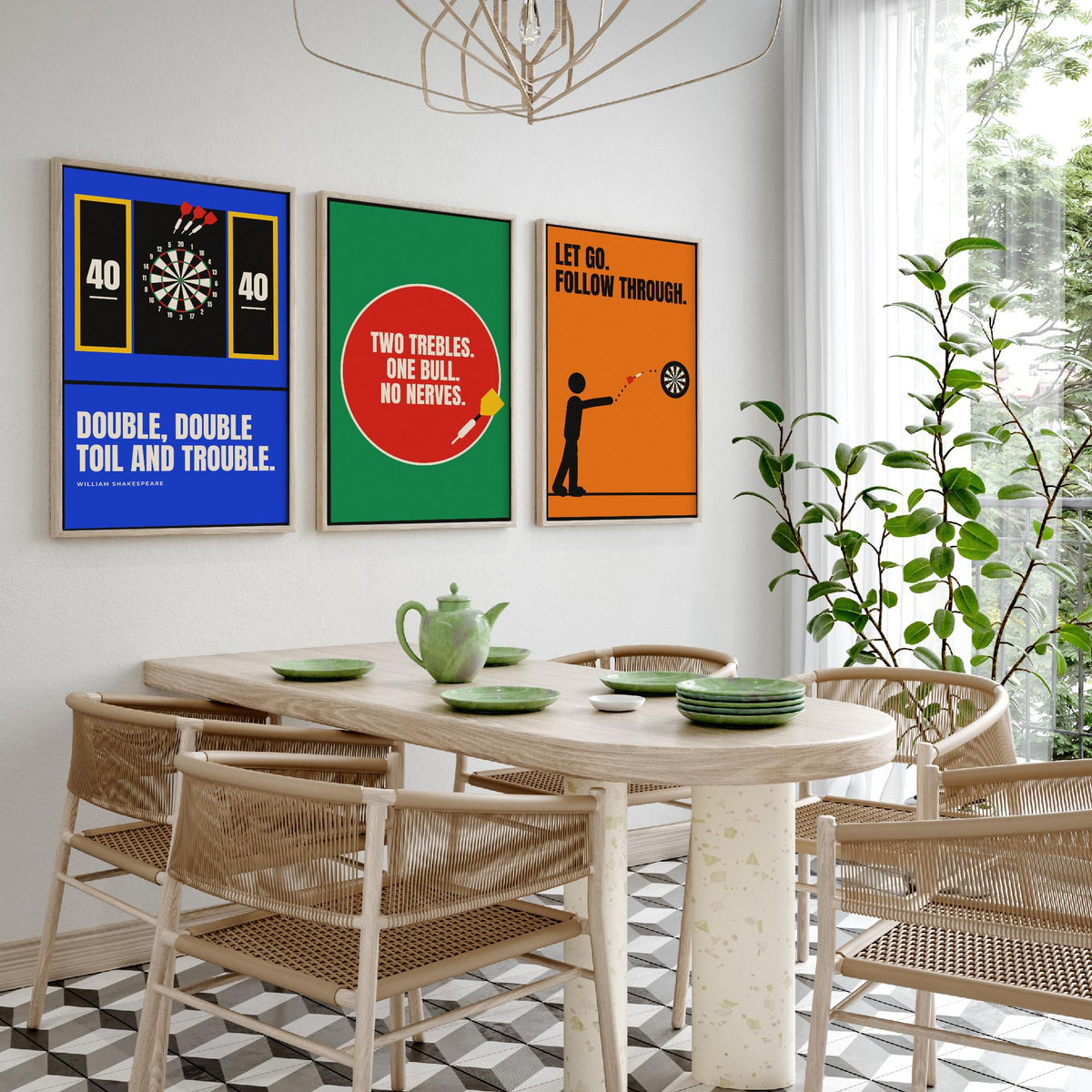 Darts Quotes Set of Three Art Prints - 3 Retro Bauhaus Pub Darts Posters - Minimalist Game Room Wall Art Illustration V2