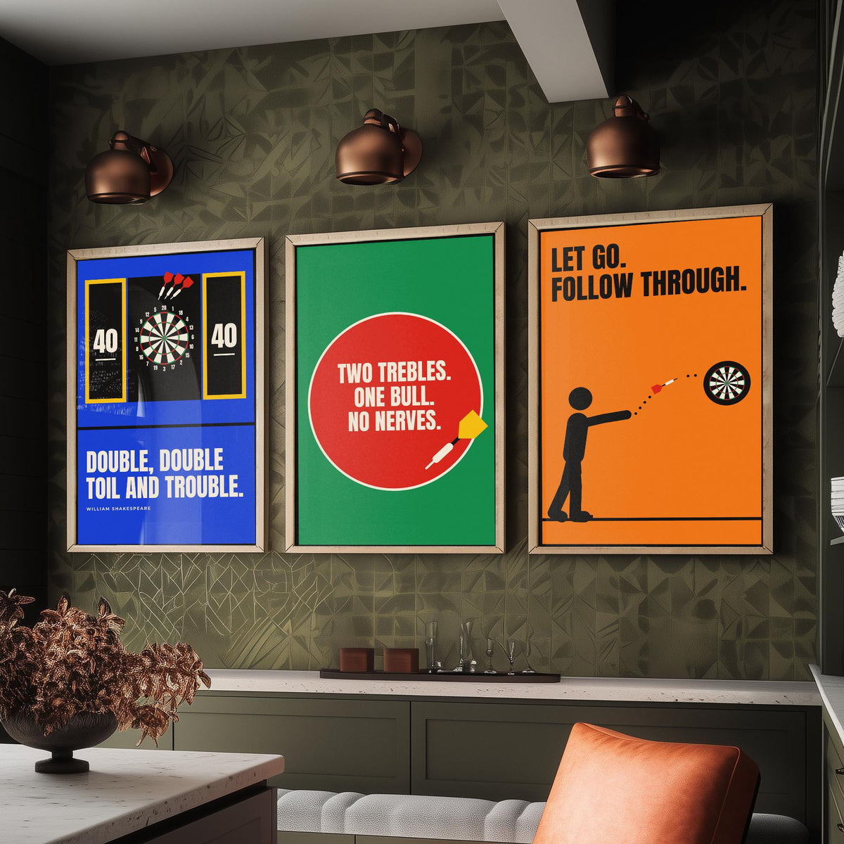 Darts Quotes Set of Three Art Prints - 3 Retro Bauhaus Pub Darts Posters - Minimalist Game Room Wall Art Illustration V2