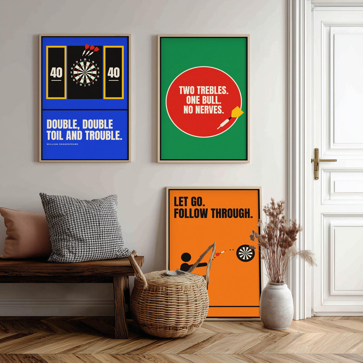 Darts Quotes Set of Three Art Prints - 3 Retro Bauhaus Pub Darts Posters - Minimalist Game Room Wall Art Illustration V2