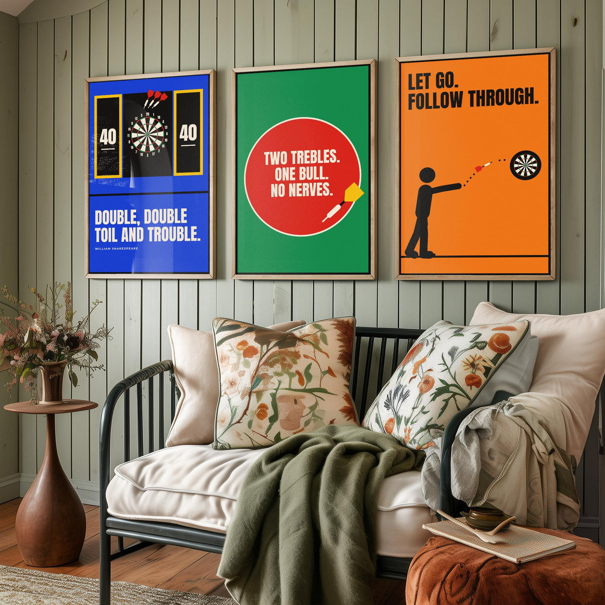 Darts Quotes Set of Three Art Prints - 3 Retro Bauhaus Pub Darts Posters - Minimalist Game Room Wall Art Illustration V2