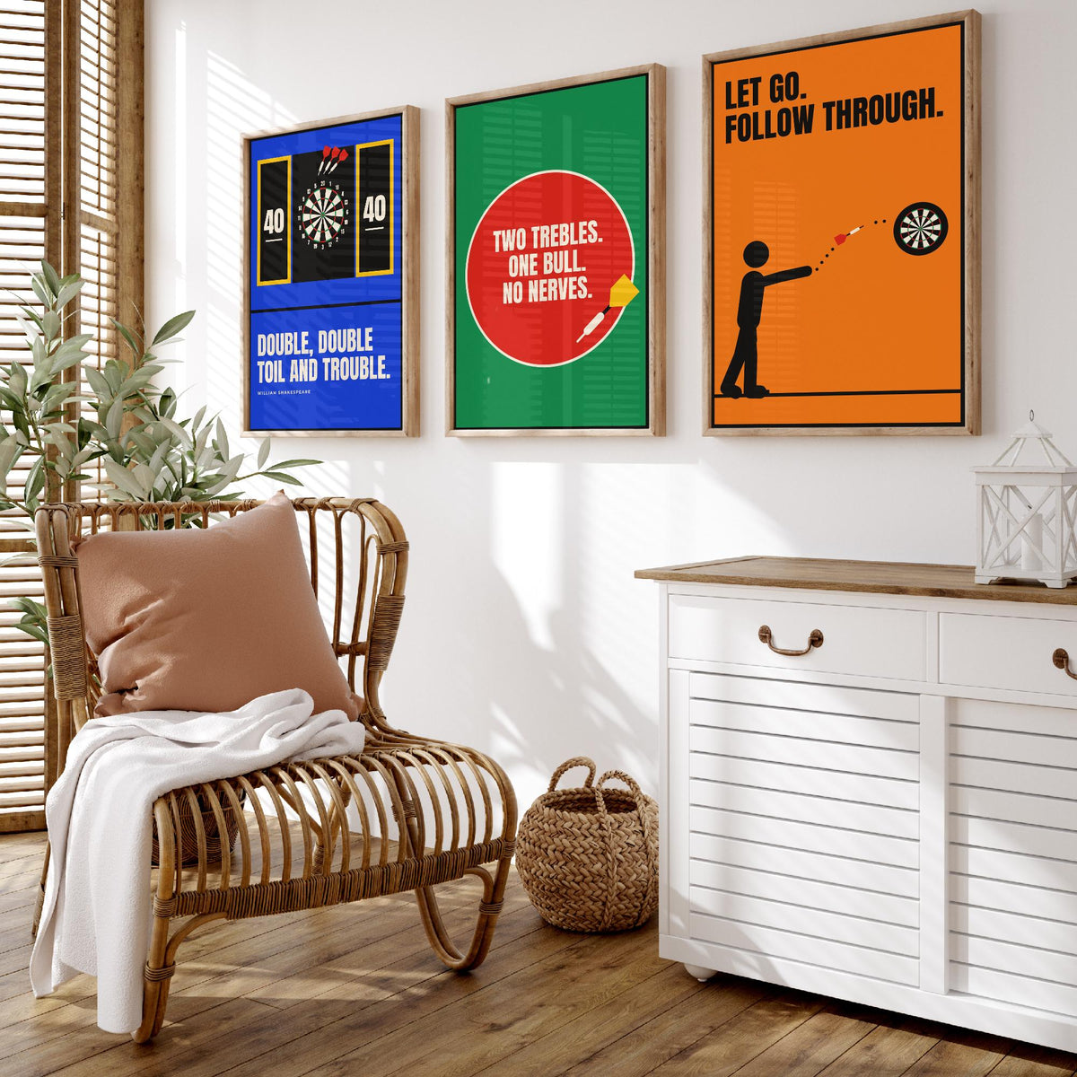 Darts Quotes Set of Three Art Prints - 3 Retro Bauhaus Pub Darts Posters - Minimalist Game Room Wall Art Illustration V2