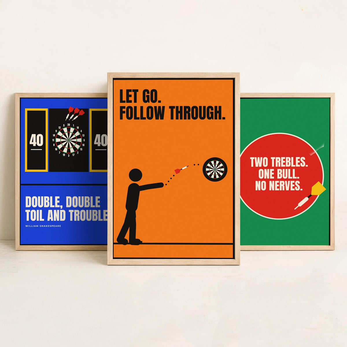 Darts Quotes Set of Three Art Prints - 3 Retro Bauhaus Pub Darts Posters - Minimalist Game Room Wall Art Illustration V2
