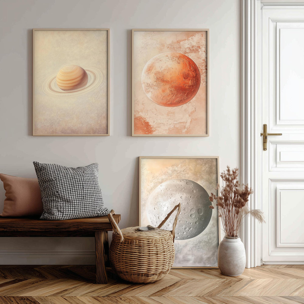 Solar System Set of Three Art Prints - 3 Planet Posters - Saturn Mars Mercury Space Wall Art Gift Astronomy Illustration
