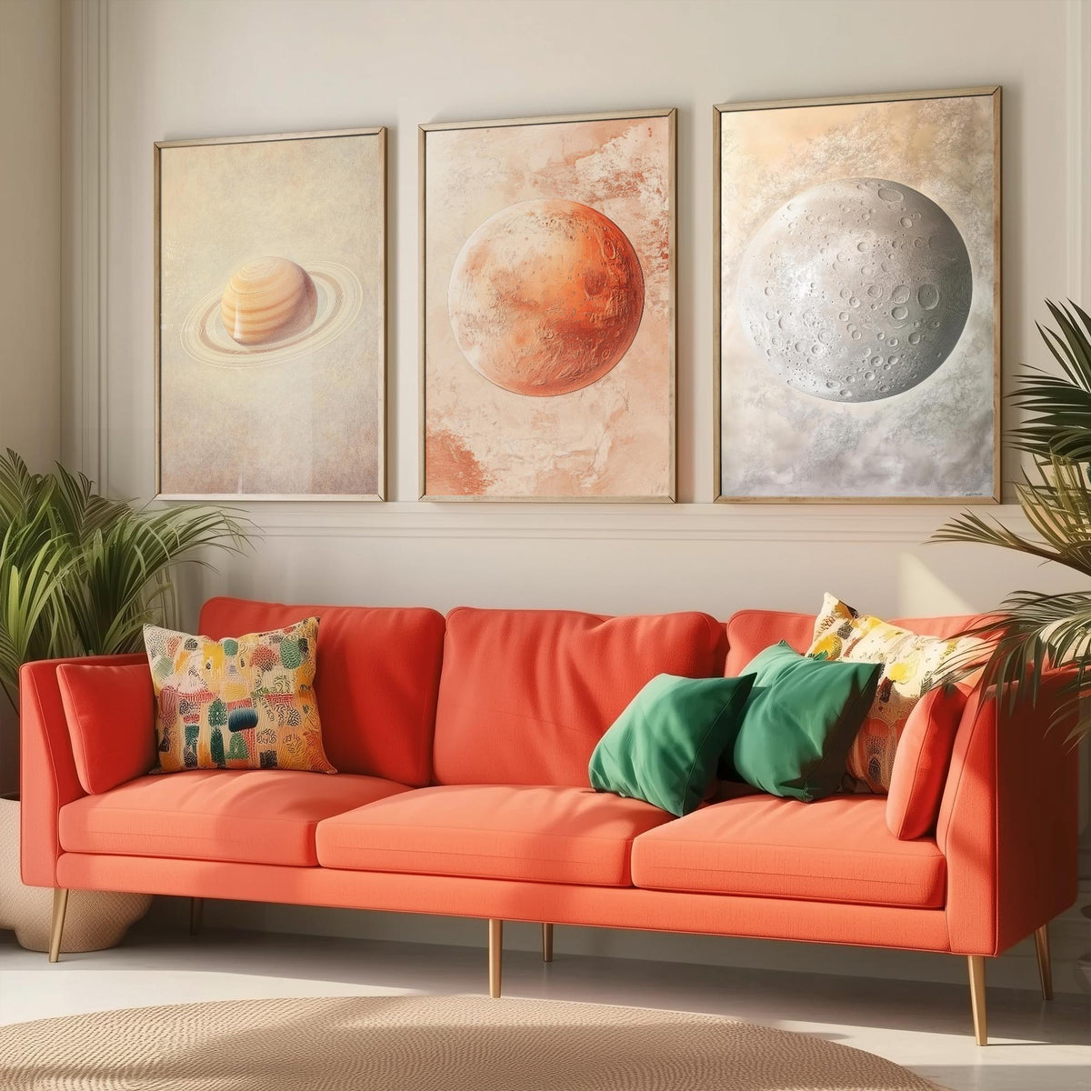 Solar System Set of Three Art Prints - 3 Planet Posters - Saturn Mars Mercury Space Wall Art Gift Astronomy Illustration