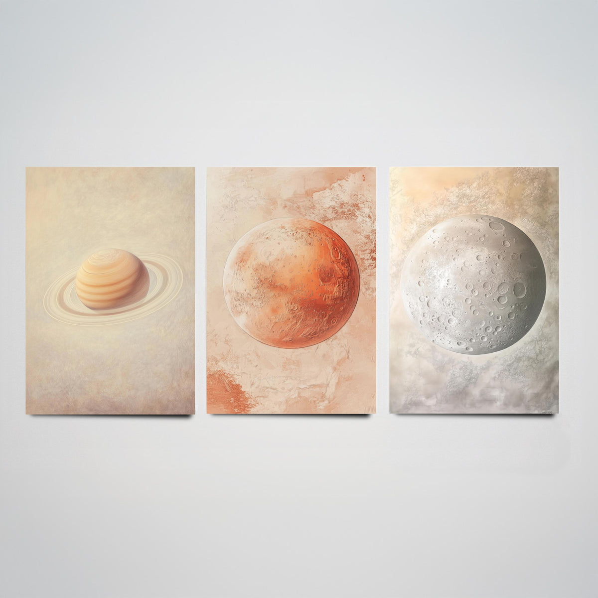 Solar System Set of Three Art Prints - 3 Planet Posters - Saturn Mars Mercury Space Wall Art Gift Astronomy Illustration
