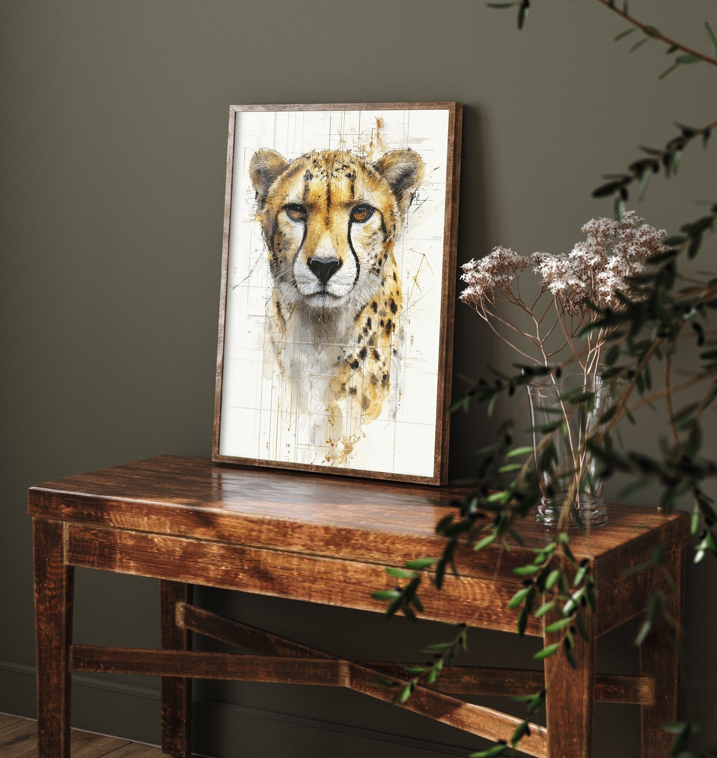 Cheetah Diagram Art Print - Gold Blueprint Animal Poster - Big Cat Sketch Illustration - Cheetah Portrait 2/3