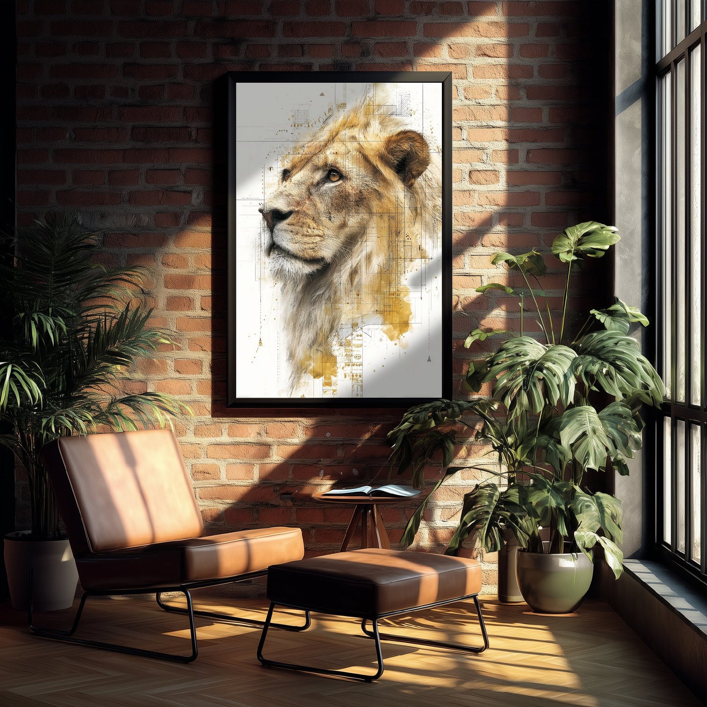 Lion Diagram Art Print - Gold Blueprint Animal Poster - Big Cat Sketch Illustration - Lion Portrait 3/3