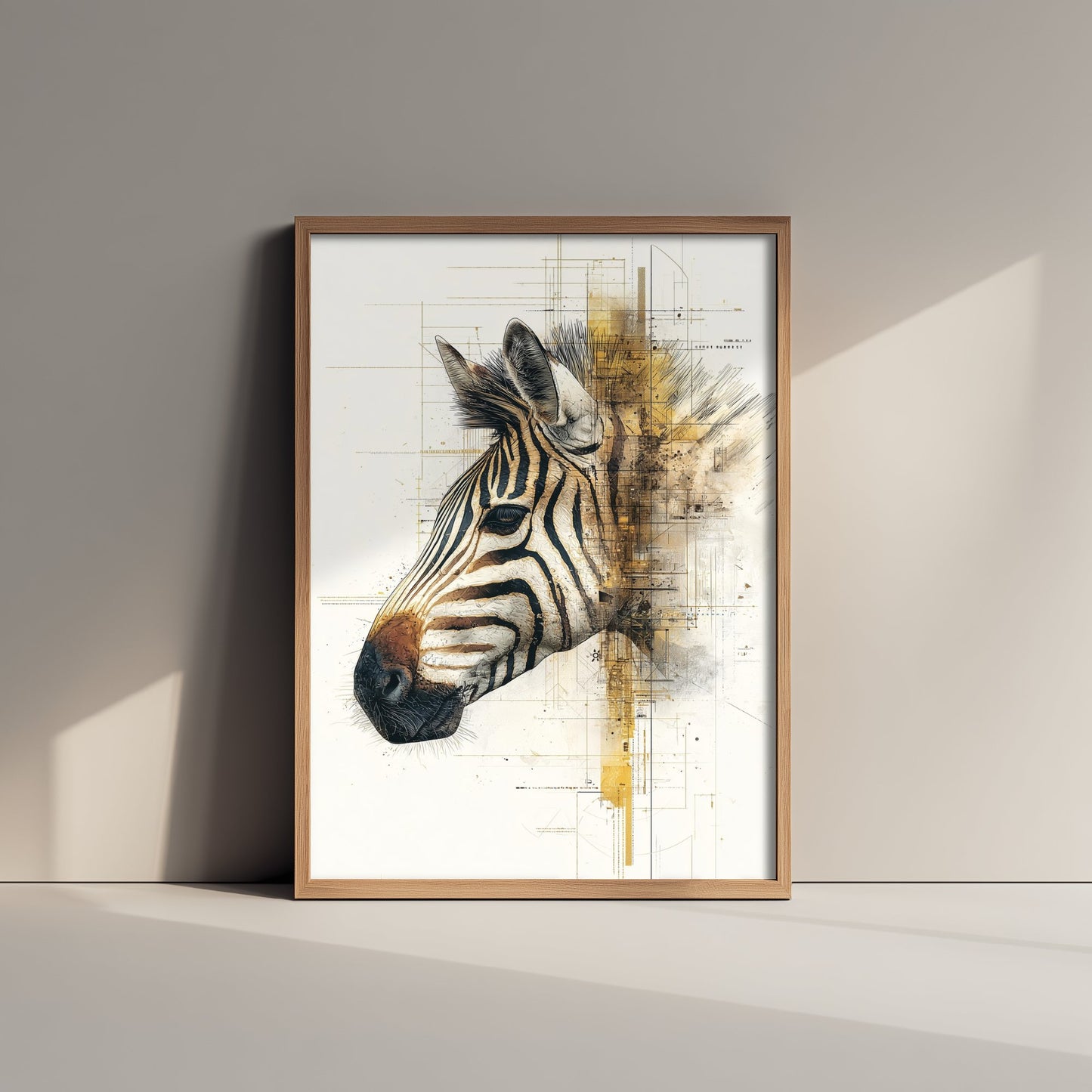 Zebra Diagram Art Print - Gold Blueprint Safari Poster - Wild Animal Sketch Illustration - Zebra Portrait 3/3