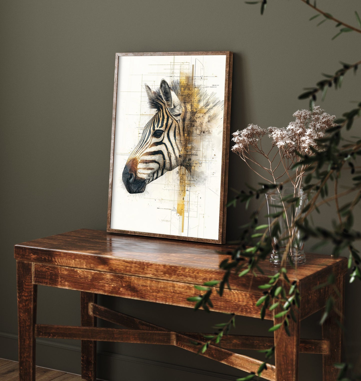 Zebra Diagram Art Print - Gold Blueprint Safari Poster - Wild Animal Sketch Illustration - Zebra Portrait 3/3