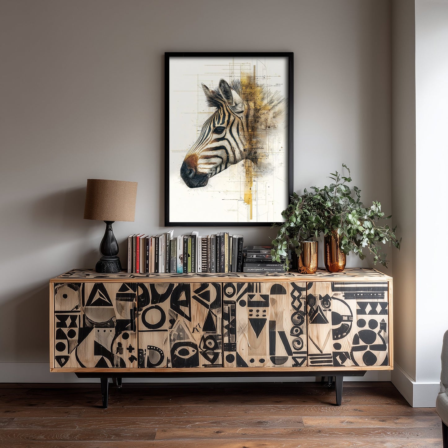 Zebra Diagram Art Print - Gold Blueprint Safari Poster - Wild Animal Sketch Illustration - Zebra Portrait 3/3