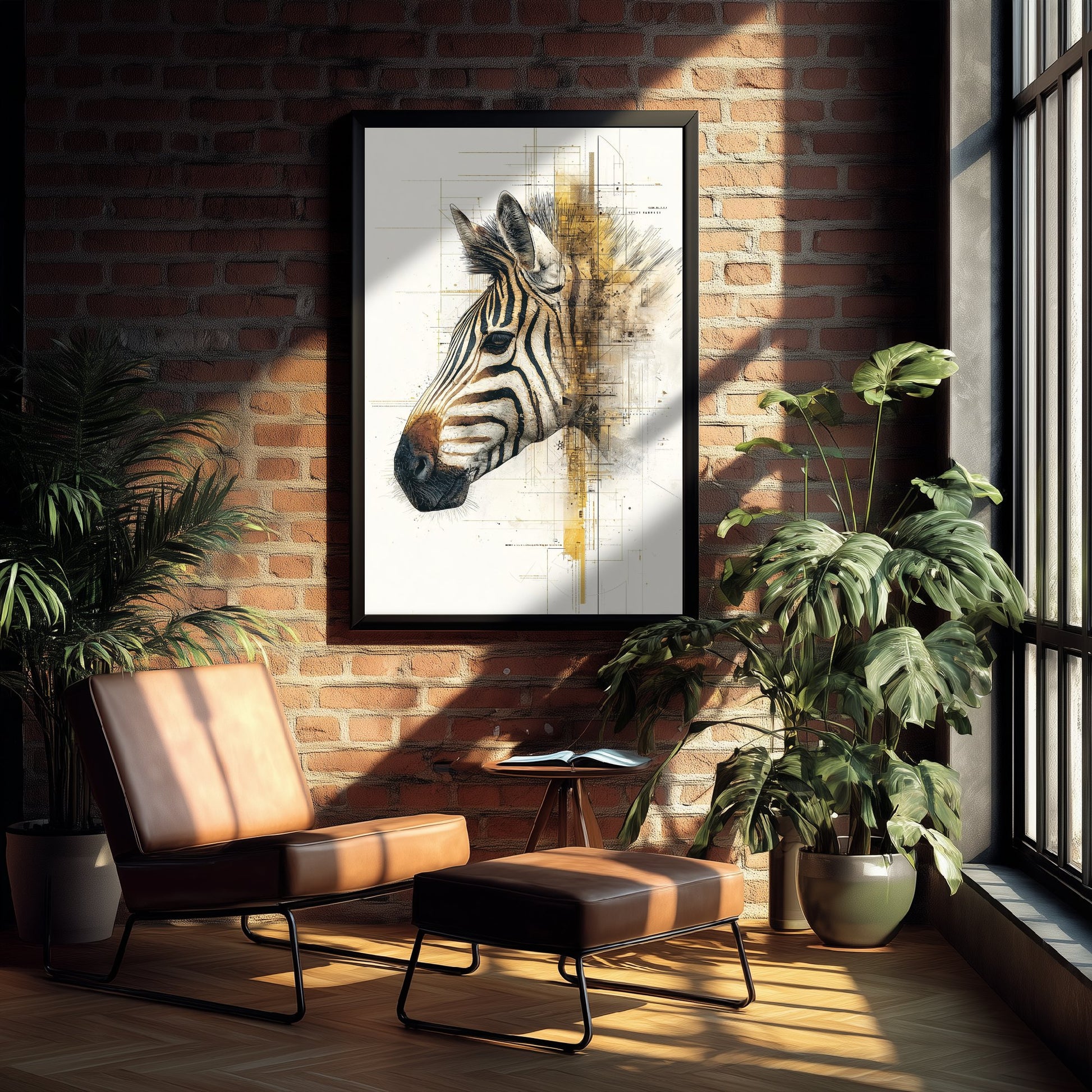 Zebra Diagram Art Print - Gold Blueprint Safari Poster - Wild Animal Sketch Illustration - Zebra Portrait 3/3