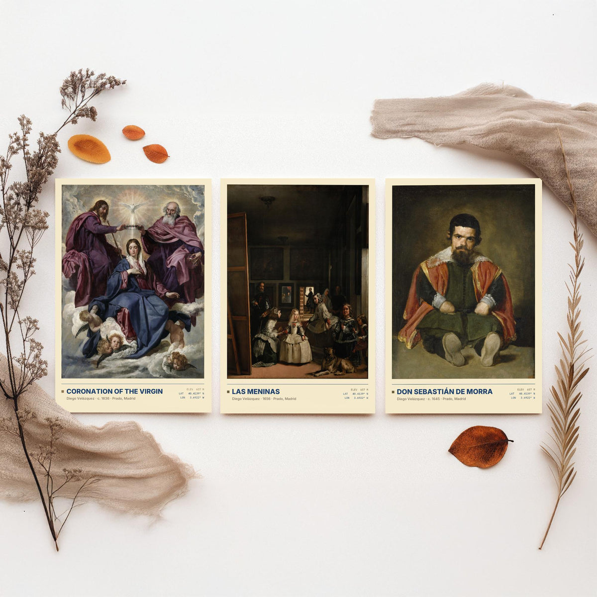 Diego Velazquez Set of Three Art Prints - Las Meninas, Coronation, Don Sebastian de Morra - Baroque Gallery Posters - Paintings