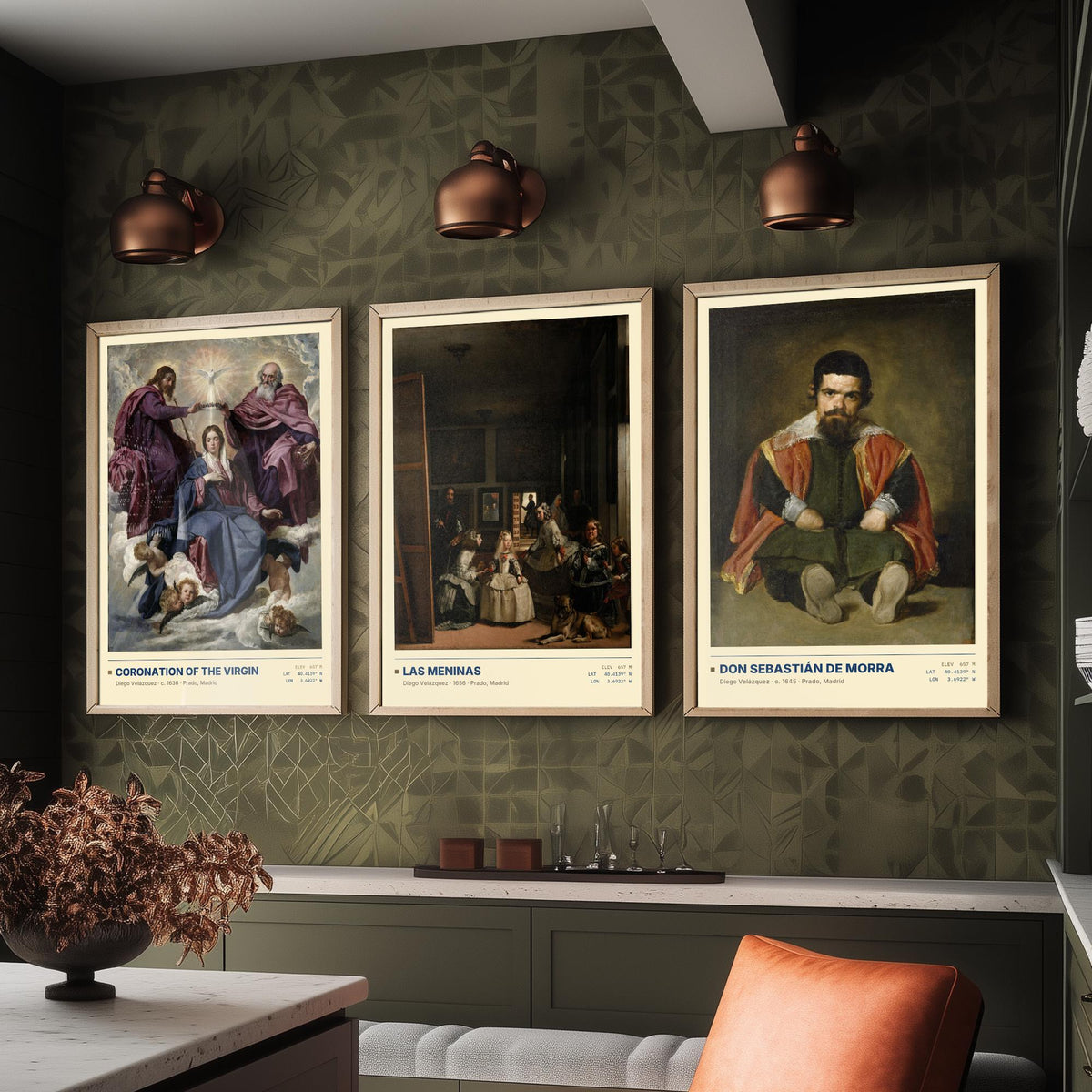 Diego Velazquez Set of Three Art Prints - Las Meninas, Coronation, Don Sebastian de Morra - Baroque Gallery Posters - Paintings