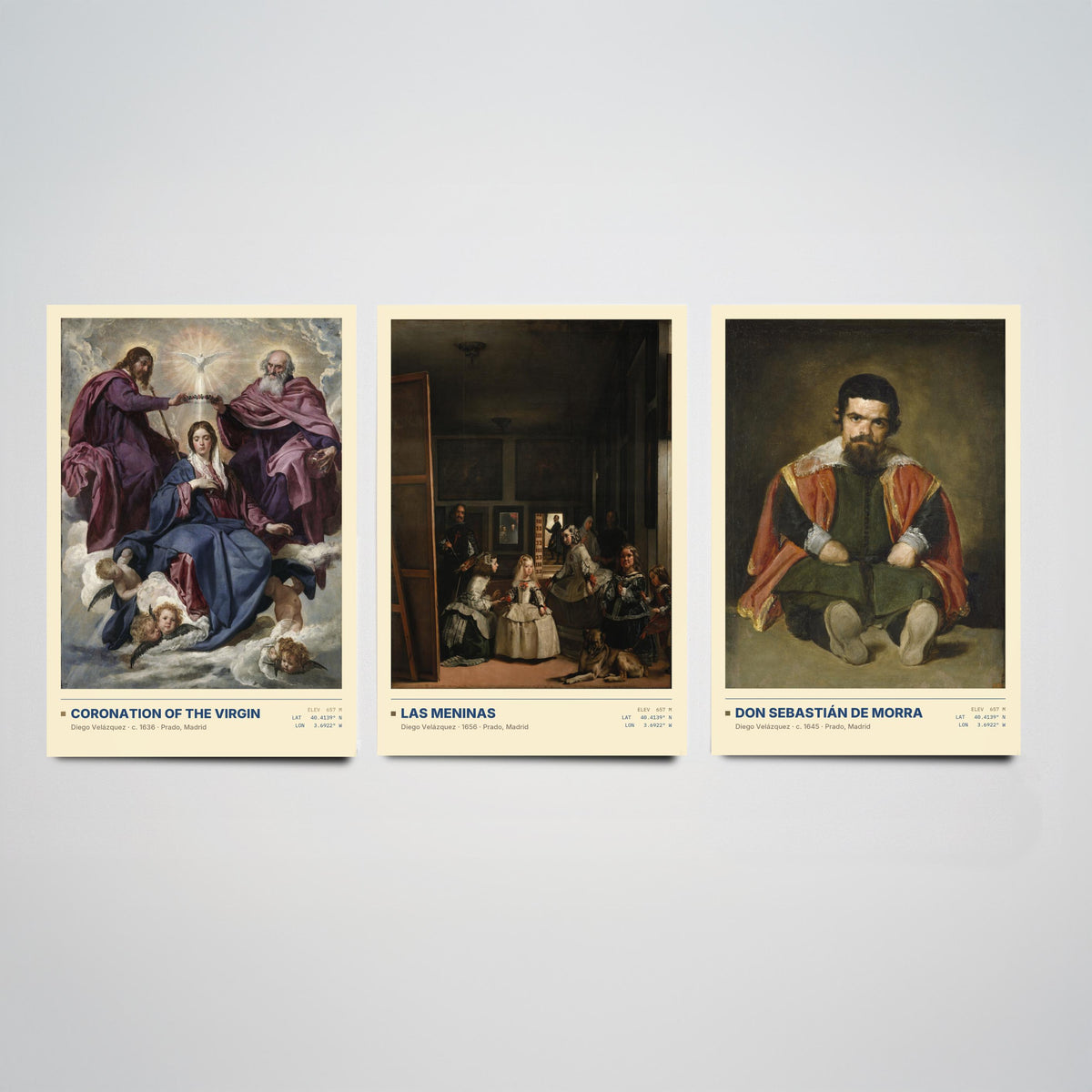 Diego Velazquez Set of Three Art Prints - Las Meninas, Coronation, Don Sebastian de Morra - Baroque Gallery Posters - Paintings