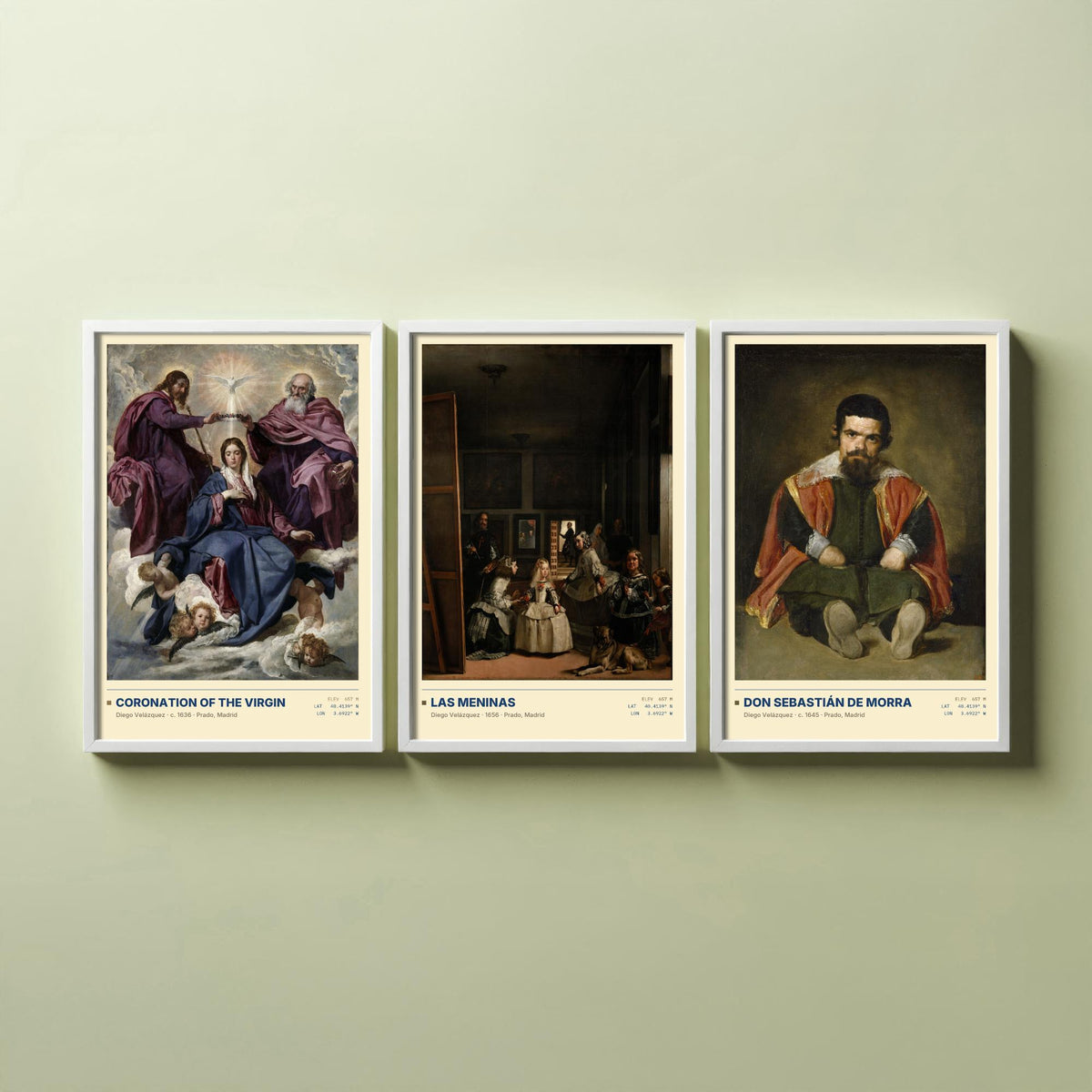 Diego Velazquez Set of Three Art Prints - Las Meninas, Coronation, Don Sebastian de Morra - Baroque Gallery Posters - Paintings