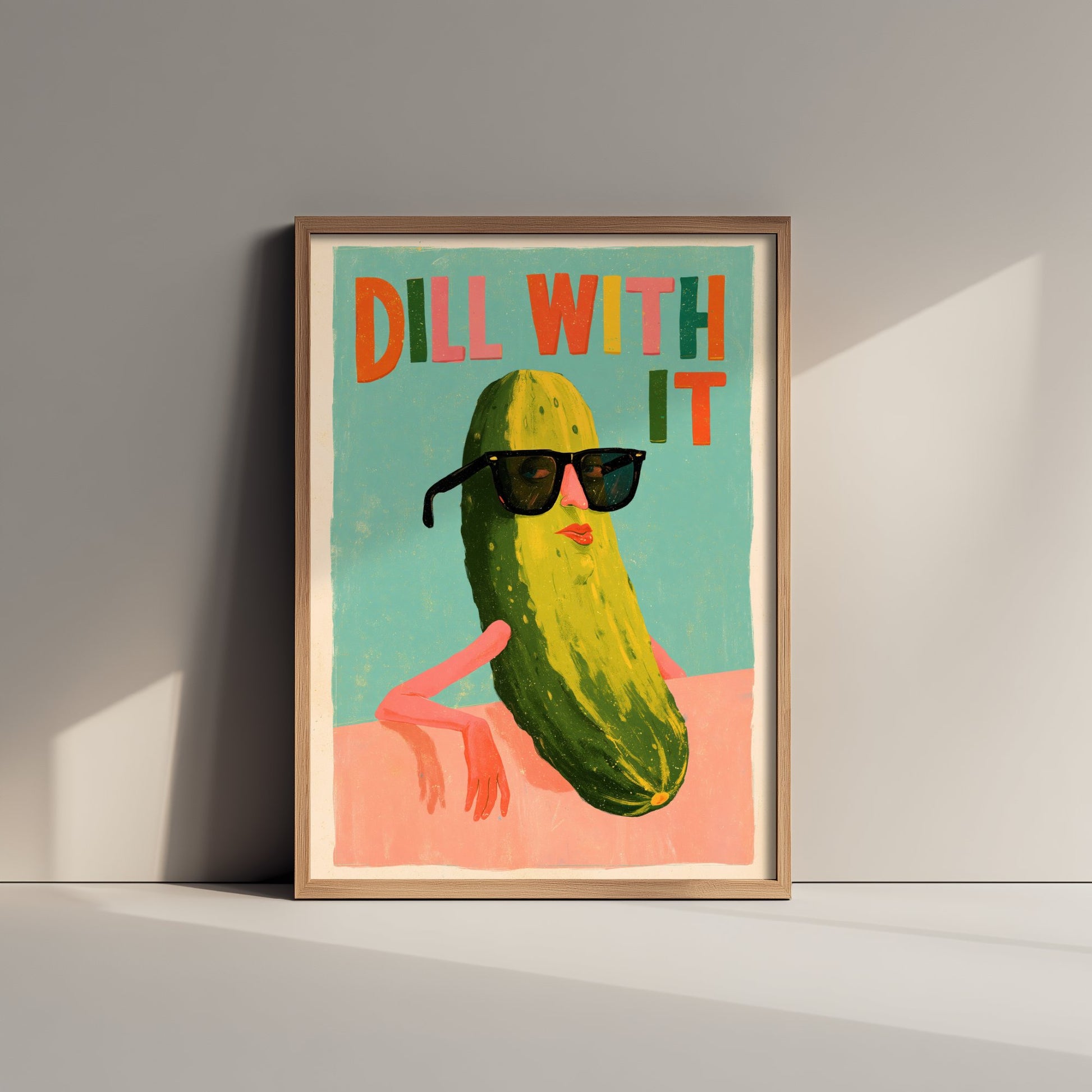 Dill With It Art Print - Cool Pickle in Sunglasses Poster - Funny Painterly Kitchen Painting