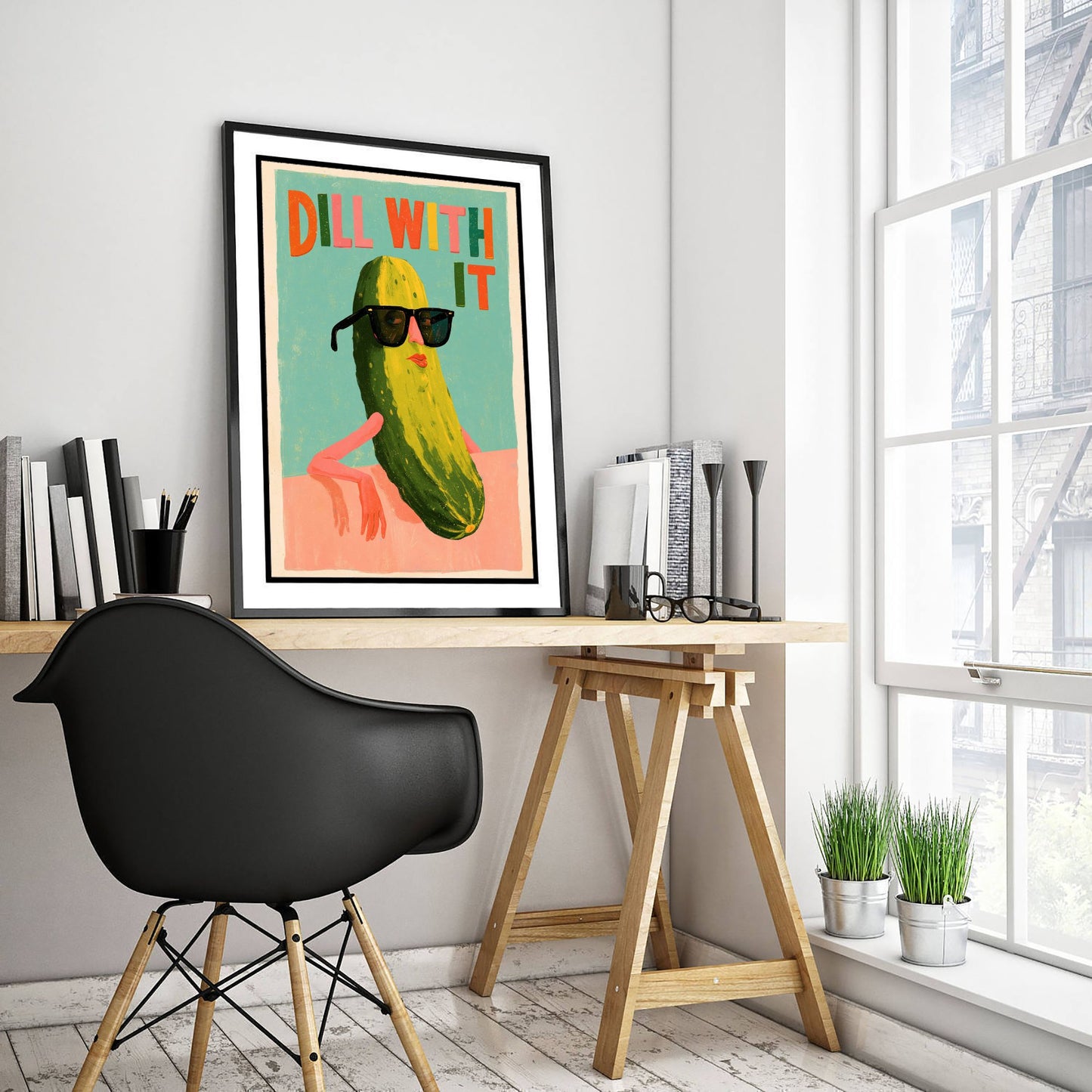 Dill With It Art Print - Cool Pickle in Sunglasses Poster - Funny Painterly Kitchen Painting
