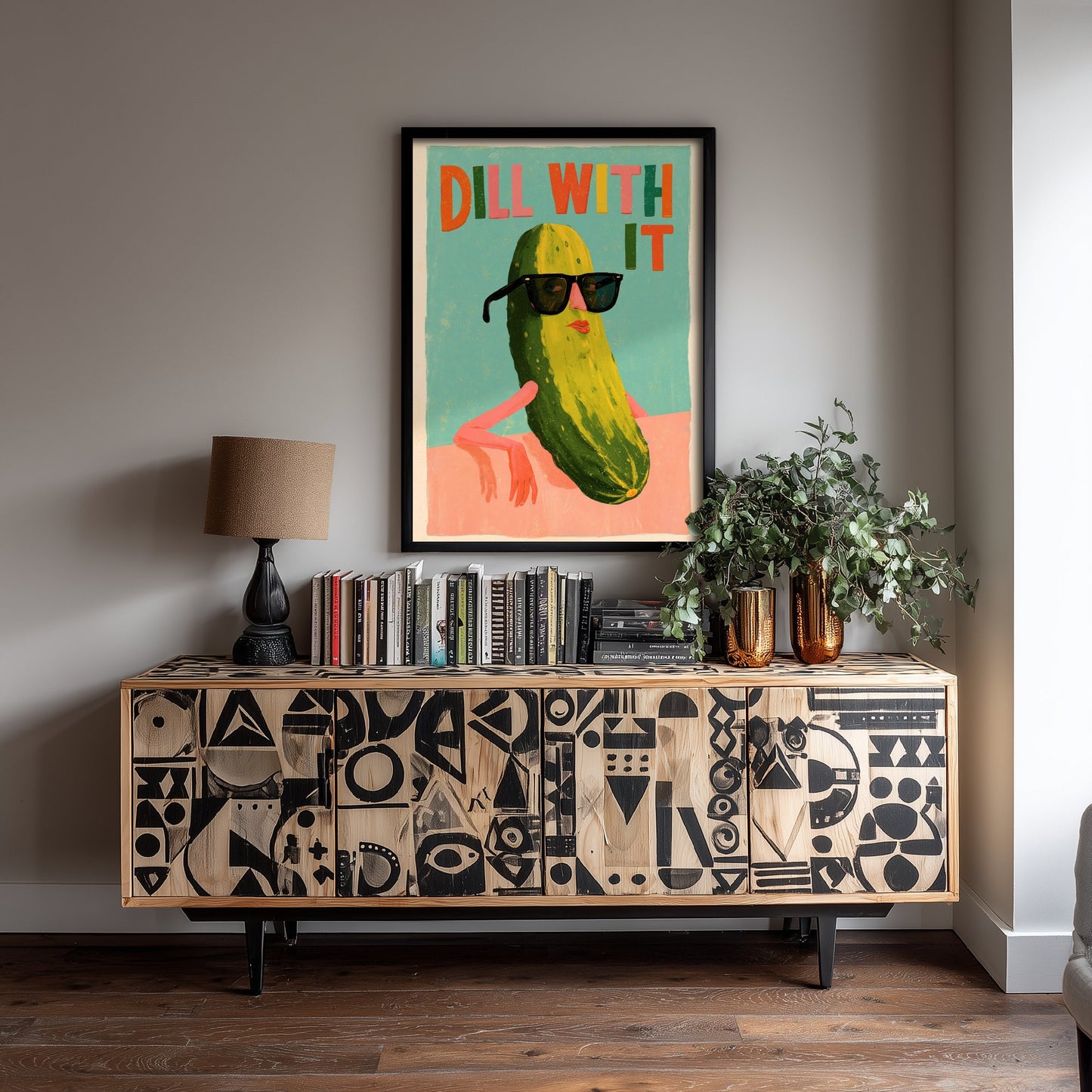 Dill With It Art Print - Cool Pickle in Sunglasses Poster - Funny Painterly Kitchen Painting