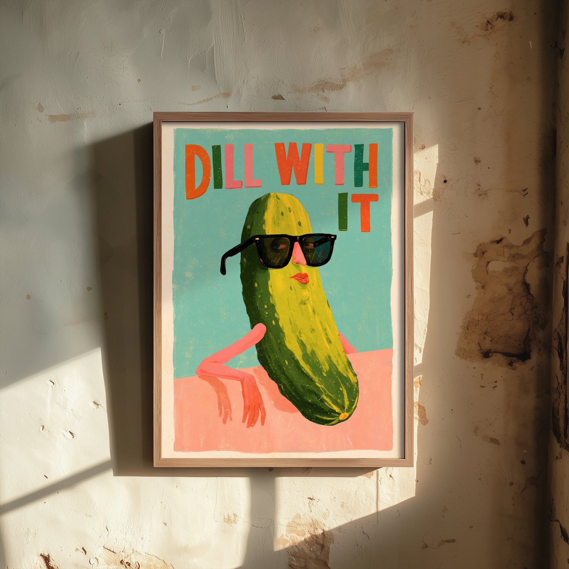Dill With It Art Print - Cool Pickle in Sunglasses Poster - Funny Painterly Kitchen Painting