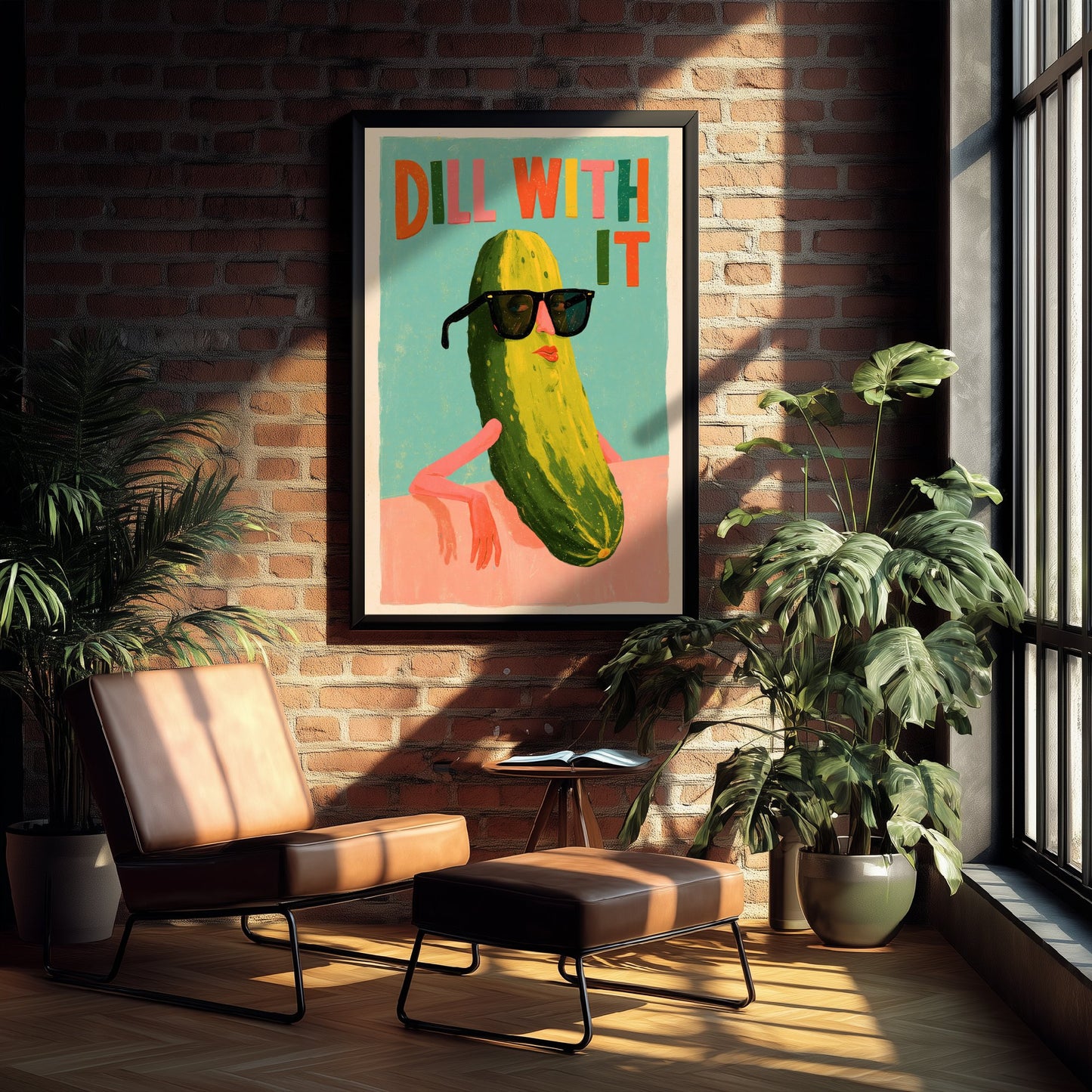 Dill With It Art Print - Cool Pickle in Sunglasses Poster - Funny Painterly Kitchen Painting
