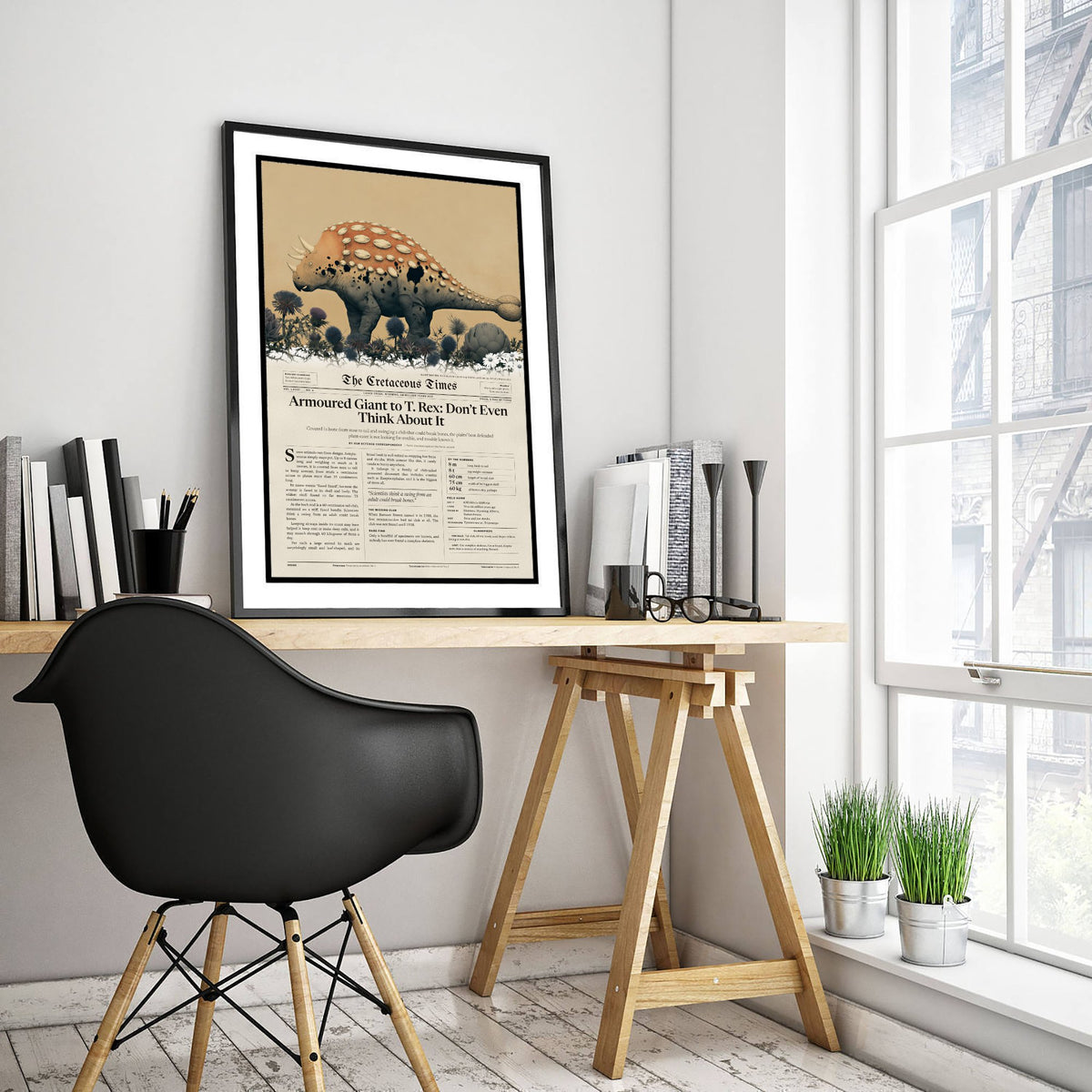 Ankylosaurus Art Print - Cretaceous Times Dinosaur Newspaper Poster - Armoured Giant Vintage Front Page Illustration