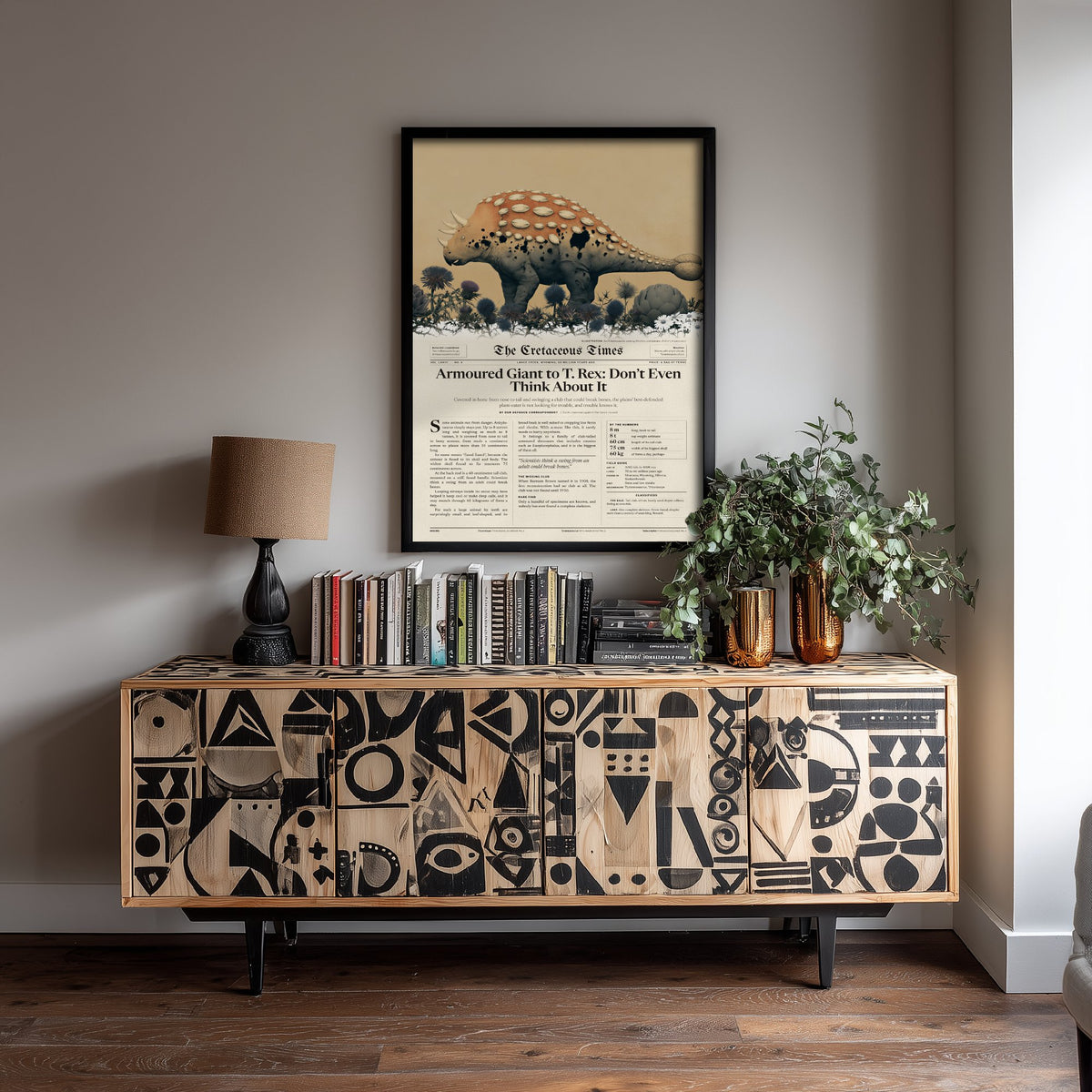 Ankylosaurus Art Print - Cretaceous Times Dinosaur Newspaper Poster - Armoured Giant Vintage Front Page Illustration