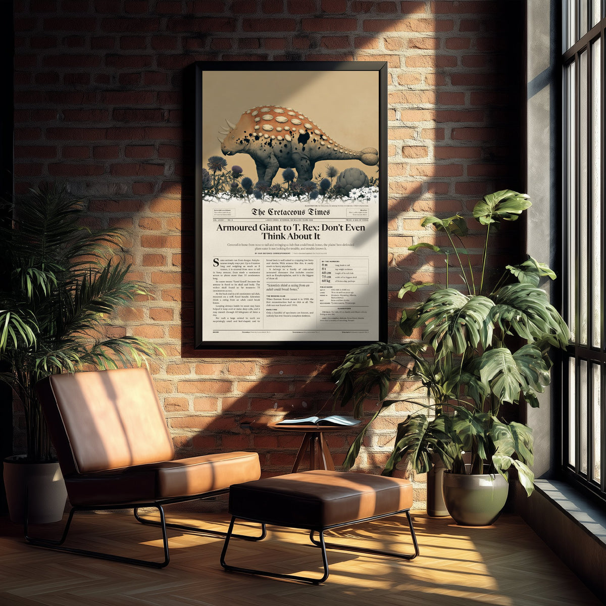 Ankylosaurus Art Print - Cretaceous Times Dinosaur Newspaper Poster - Armoured Giant Vintage Front Page Illustration