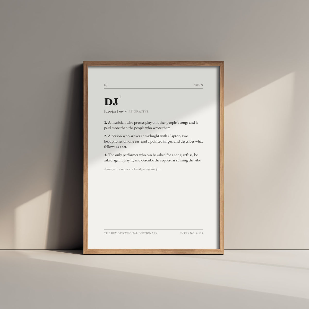 DJ Demotivational Dictionary Art Print - Funny Word Definition Poster - Music Typography Entry 0,118