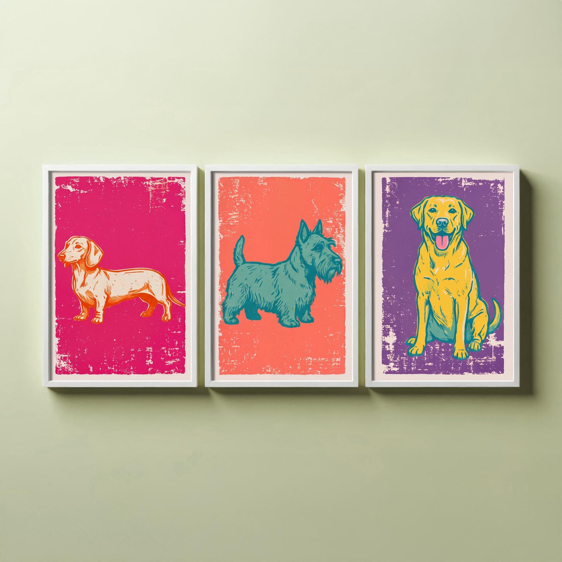 Dachshund, Scottie and Labrador - Set of Three Dog Art Prints - Linocut Illustrations - Dog Breed Posters V1