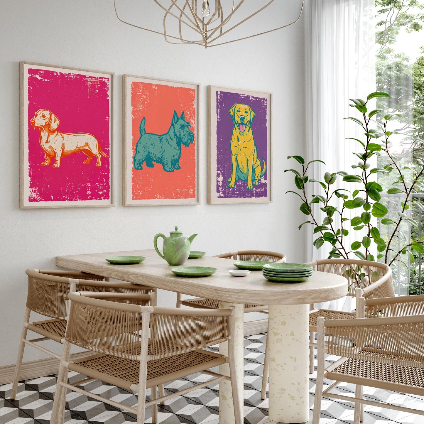 Dachshund, Scottie and Labrador - Set of Three Dog Art Prints - Linocut Illustrations - Dog Breed Posters V1