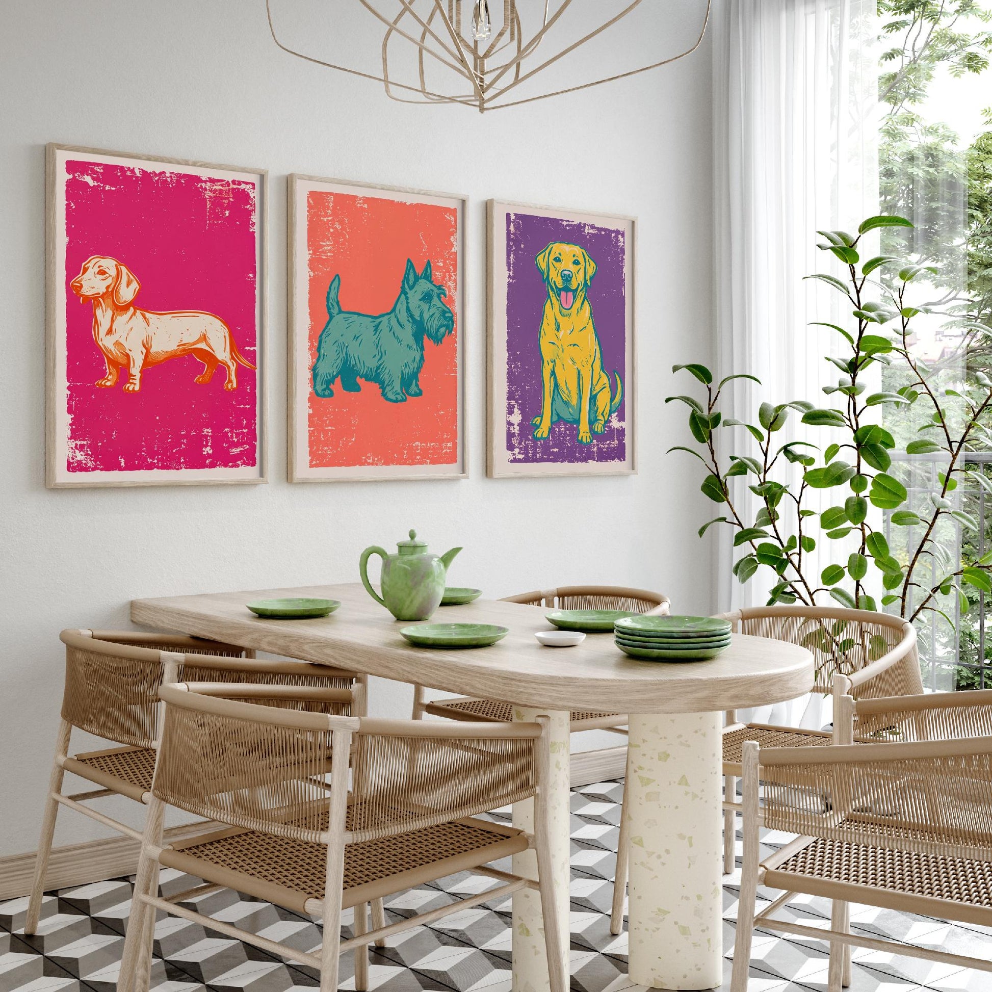 Dachshund, Scottie and Labrador - Set of Three Dog Art Prints - Linocut Illustrations - Dog Breed Posters V1