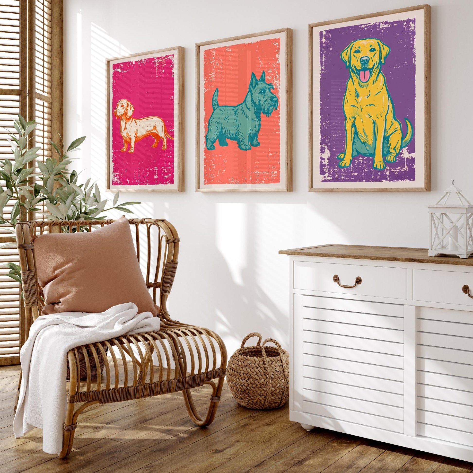 Dachshund, Scottie and Labrador - Set of Three Dog Art Prints - Linocut Illustrations - Dog Breed Posters V1
