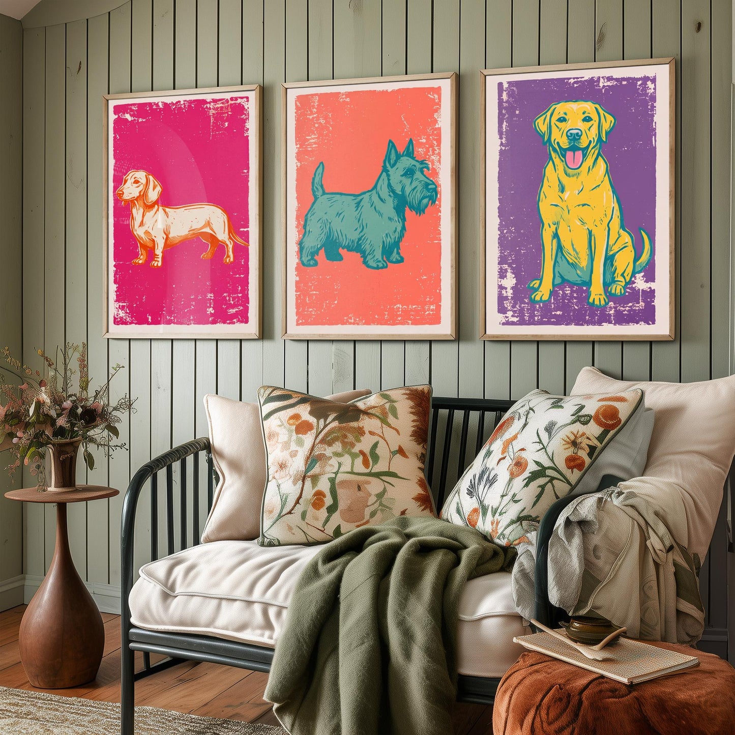 Dachshund, Scottie and Labrador - Set of Three Dog Art Prints - Linocut Illustrations - Dog Breed Posters V1