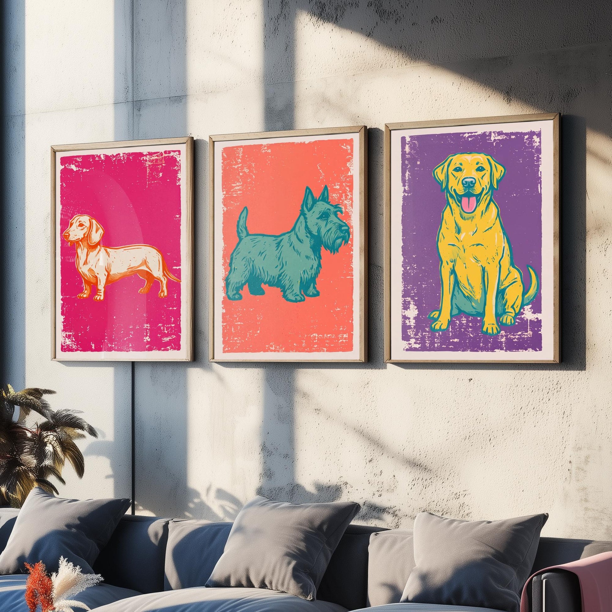 Dachshund, Scottie and Labrador - Set of Three Dog Art Prints - Linocut Illustrations - Dog Breed Posters V1