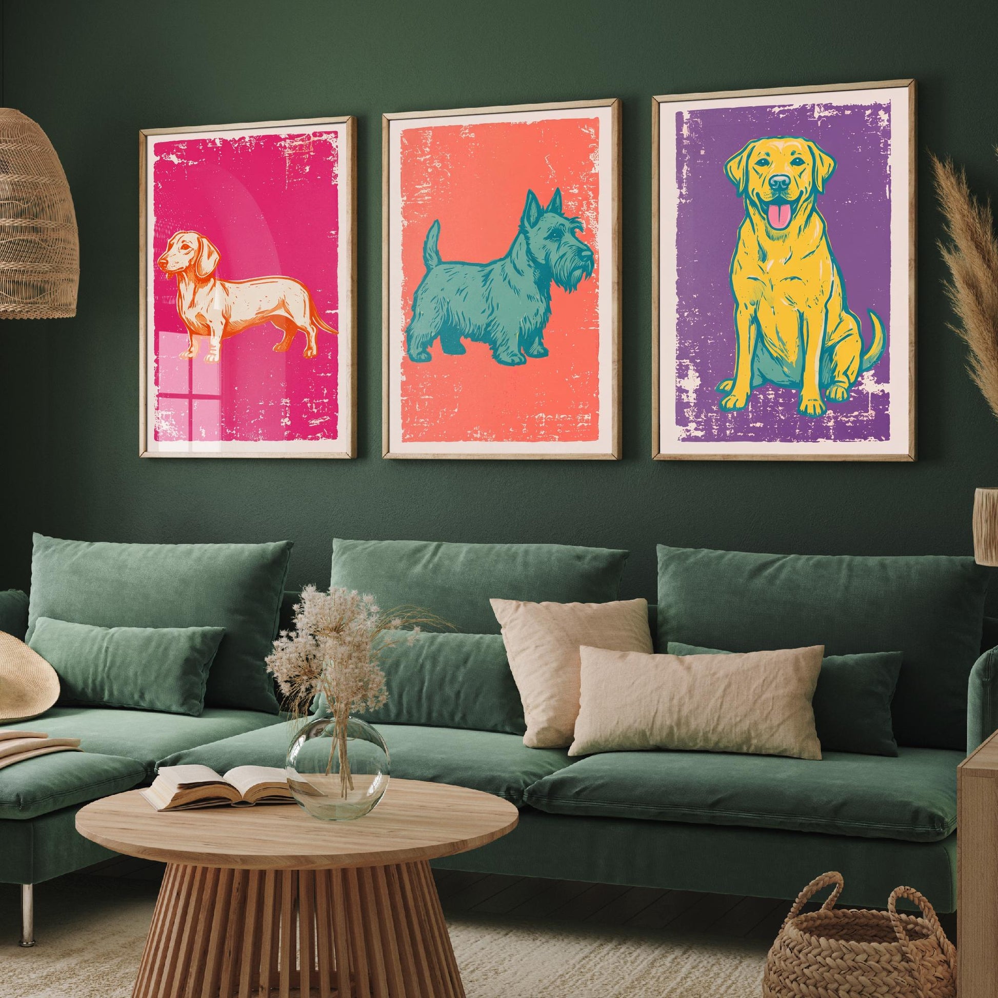 Dachshund, Scottie and Labrador - Set of Three Dog Art Prints - Linocut Illustrations - Dog Breed Posters V1