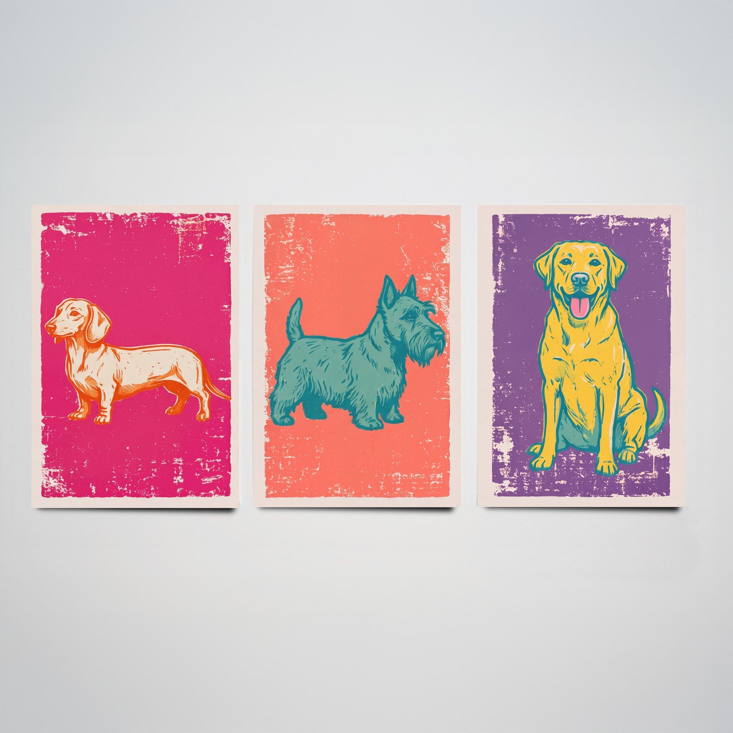 Dachshund, Scottie and Labrador - Set of Three Dog Art Prints - Linocut Illustrations - Dog Breed Posters V1