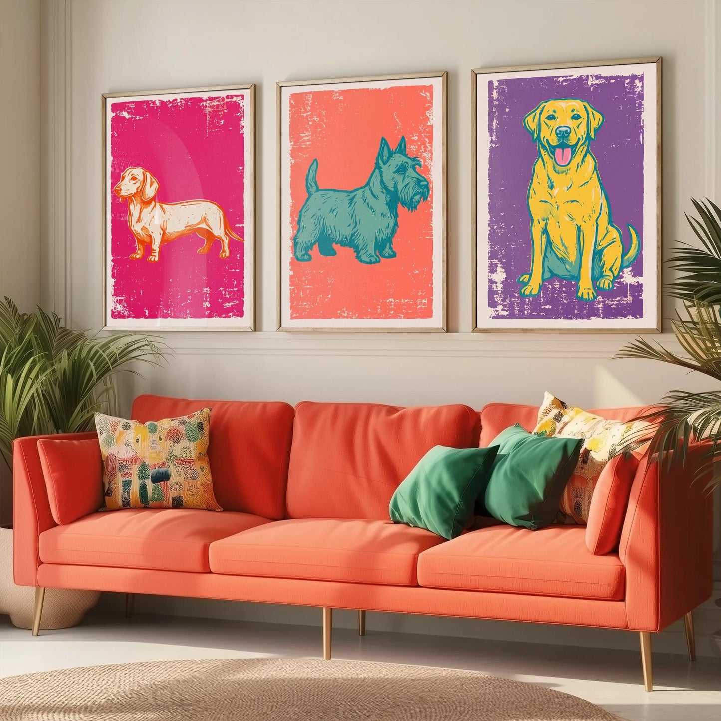 Dachshund, Scottie and Labrador - Set of Three Dog Art Prints - Linocut Illustrations - Dog Breed Posters V1