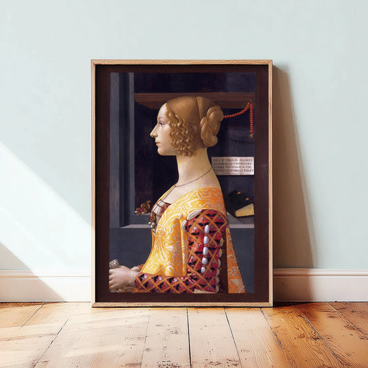 Domenico Ghirlandaio - Portrait of Giovanna Tornabuoni (1488) - Classic Painting Art Print - Renaissance Lady Gold Brocade Profile Poster